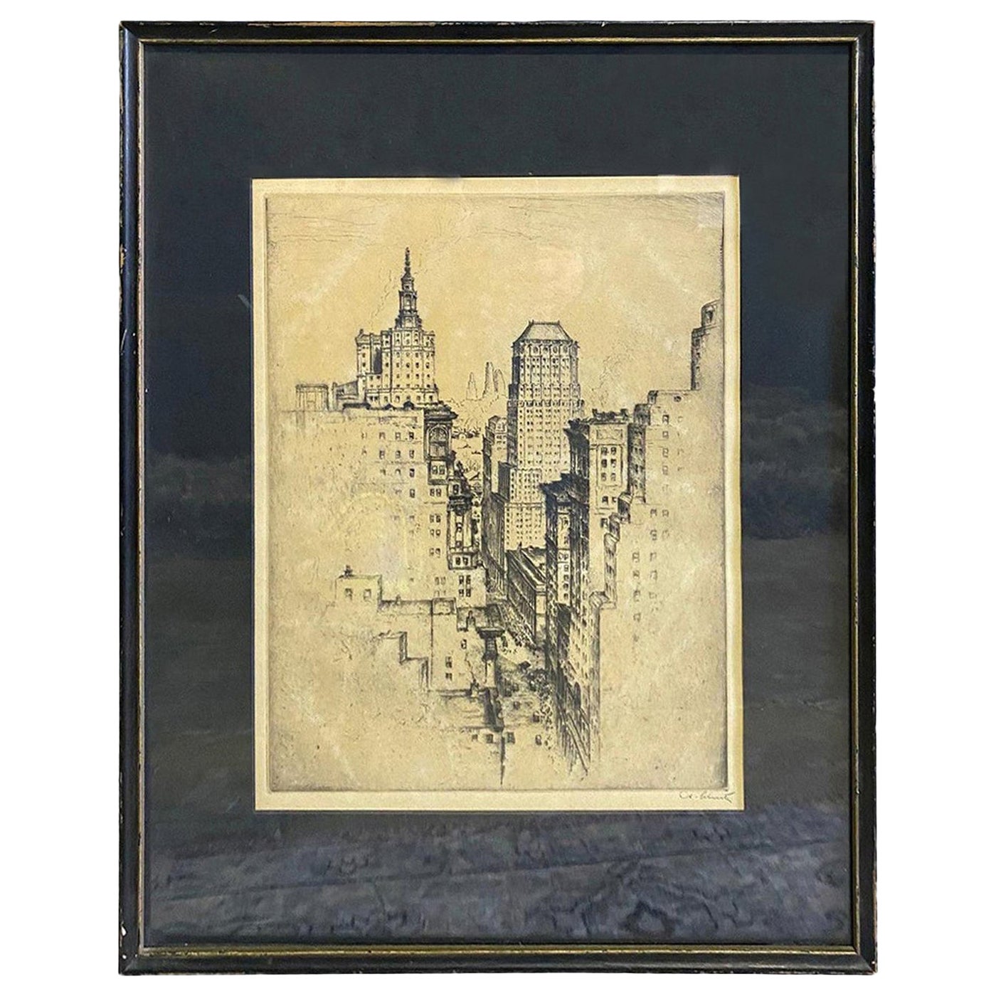 Anton Schutz Signed New York City Cityscape Skyline Etching The New Wall Street