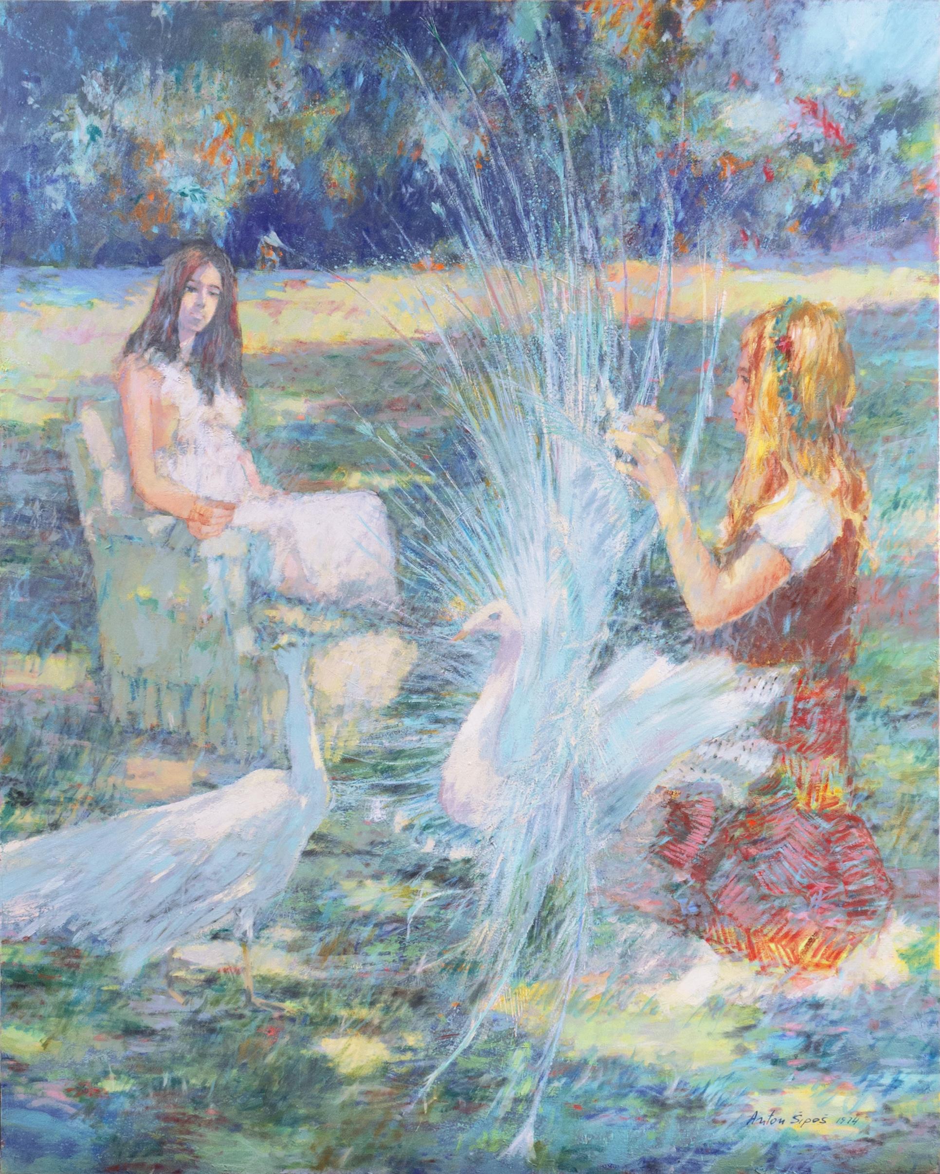 Anton Sipos Animal Painting - 'Peacocks', Ecole de Paris, Salon d'Automne, Salon des Artistes Français, Carmel