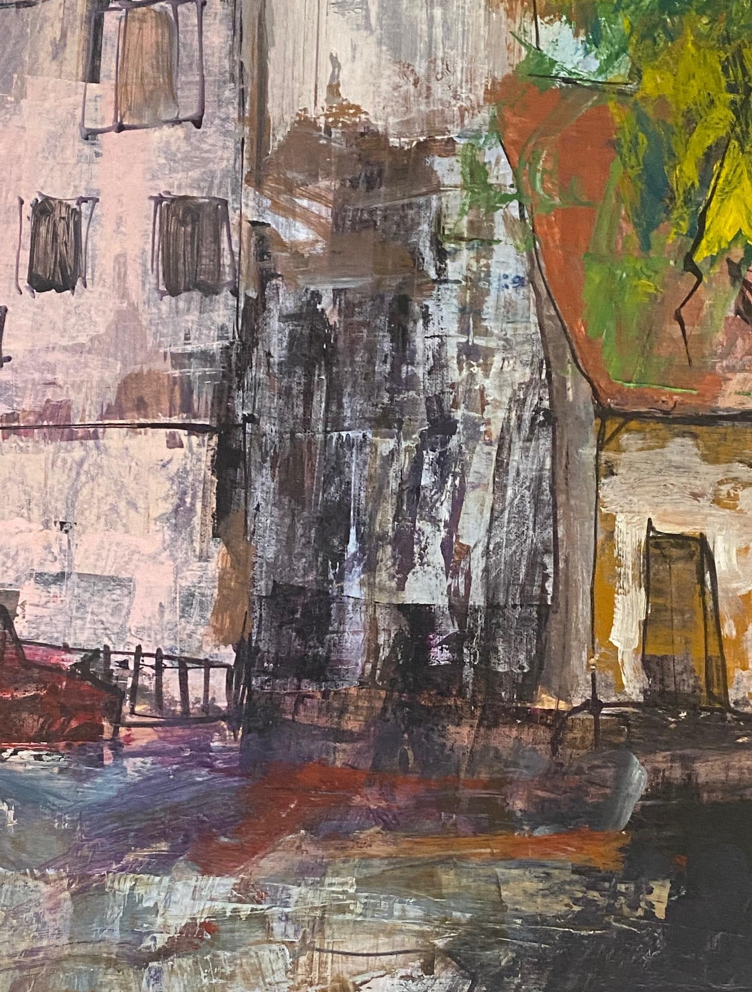 Anton Sipos Signed Original Mid-Century Modern Landscape with House Oil Painting For Sale 5