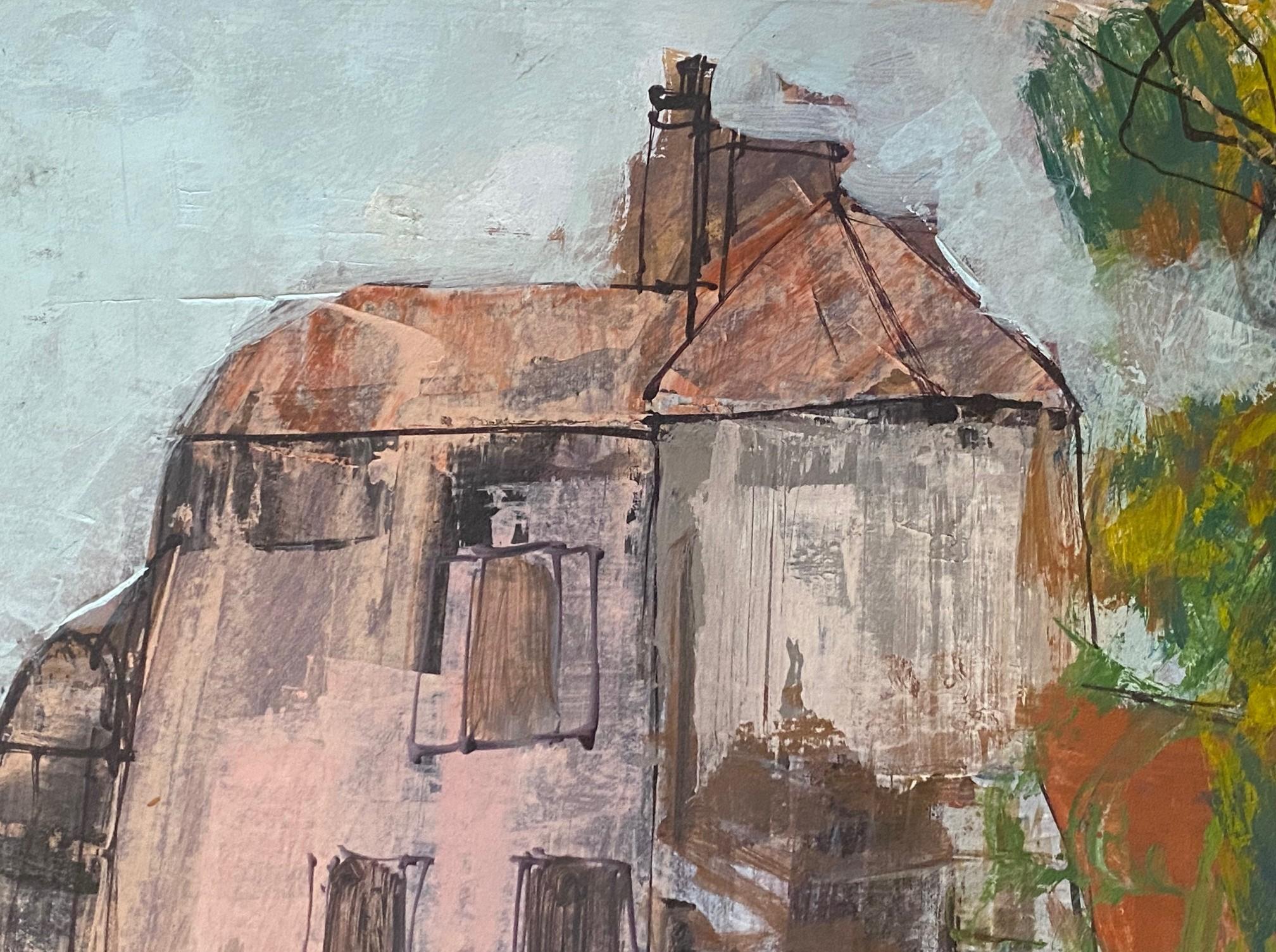 Anton Sipos Signed Original Mid-Century Modern Landscape with House Oil Painting For Sale 6