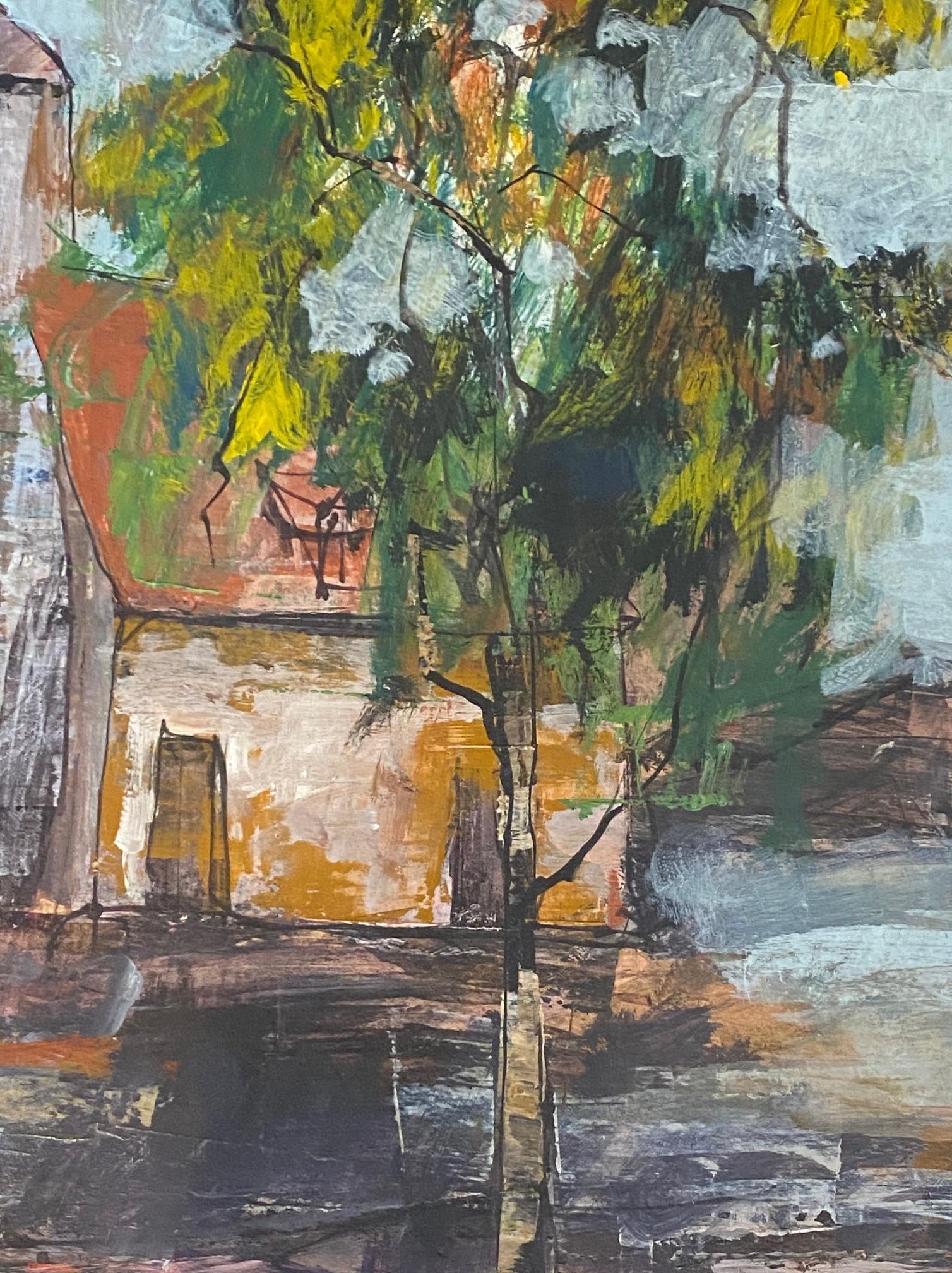 Anton Sipos Signed Original Mid-Century Modern Landscape with House Oil Painting For Sale 10
