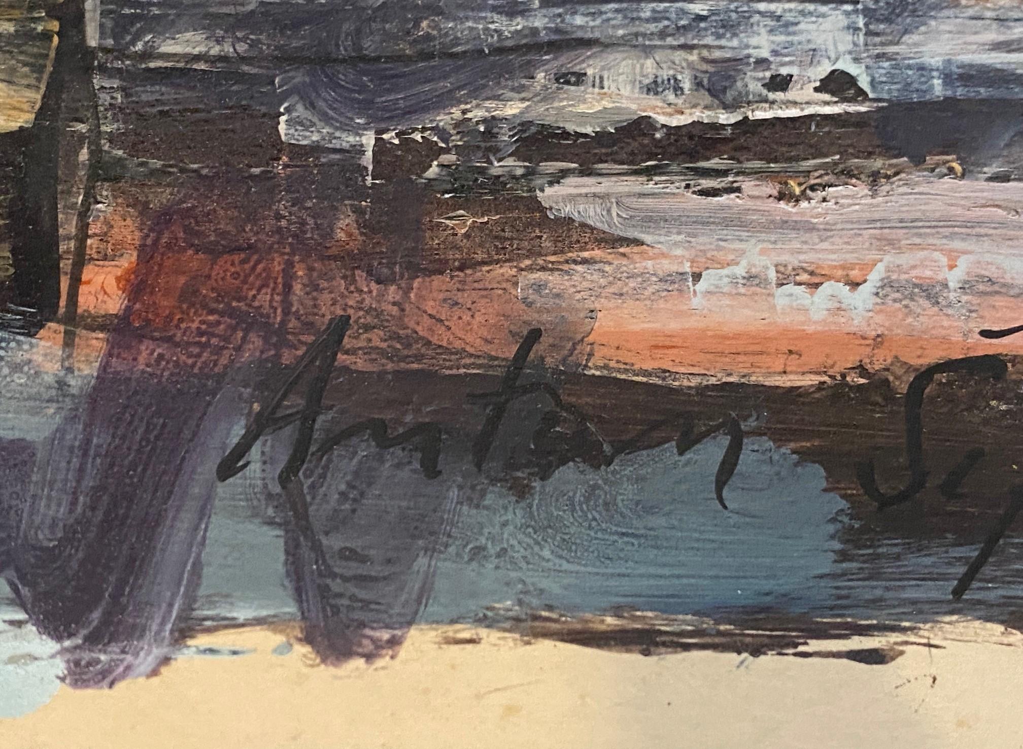 Anton Sipos Signed Original Mid-Century Modern Landscape with House Oil Painting For Sale 13