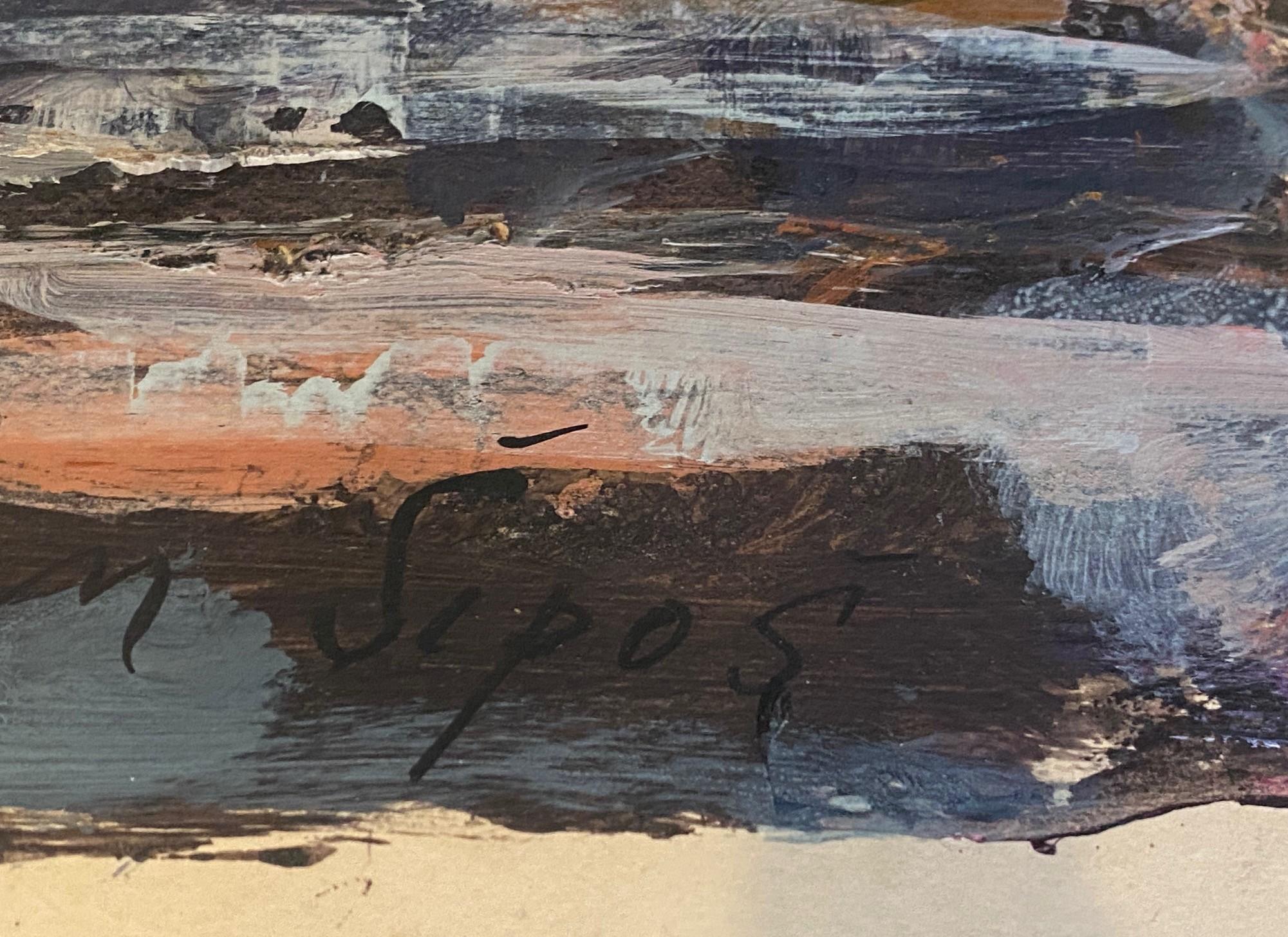 Anton Sipos Signed Original Mid-Century Modern Landscape with House Oil Painting For Sale 14