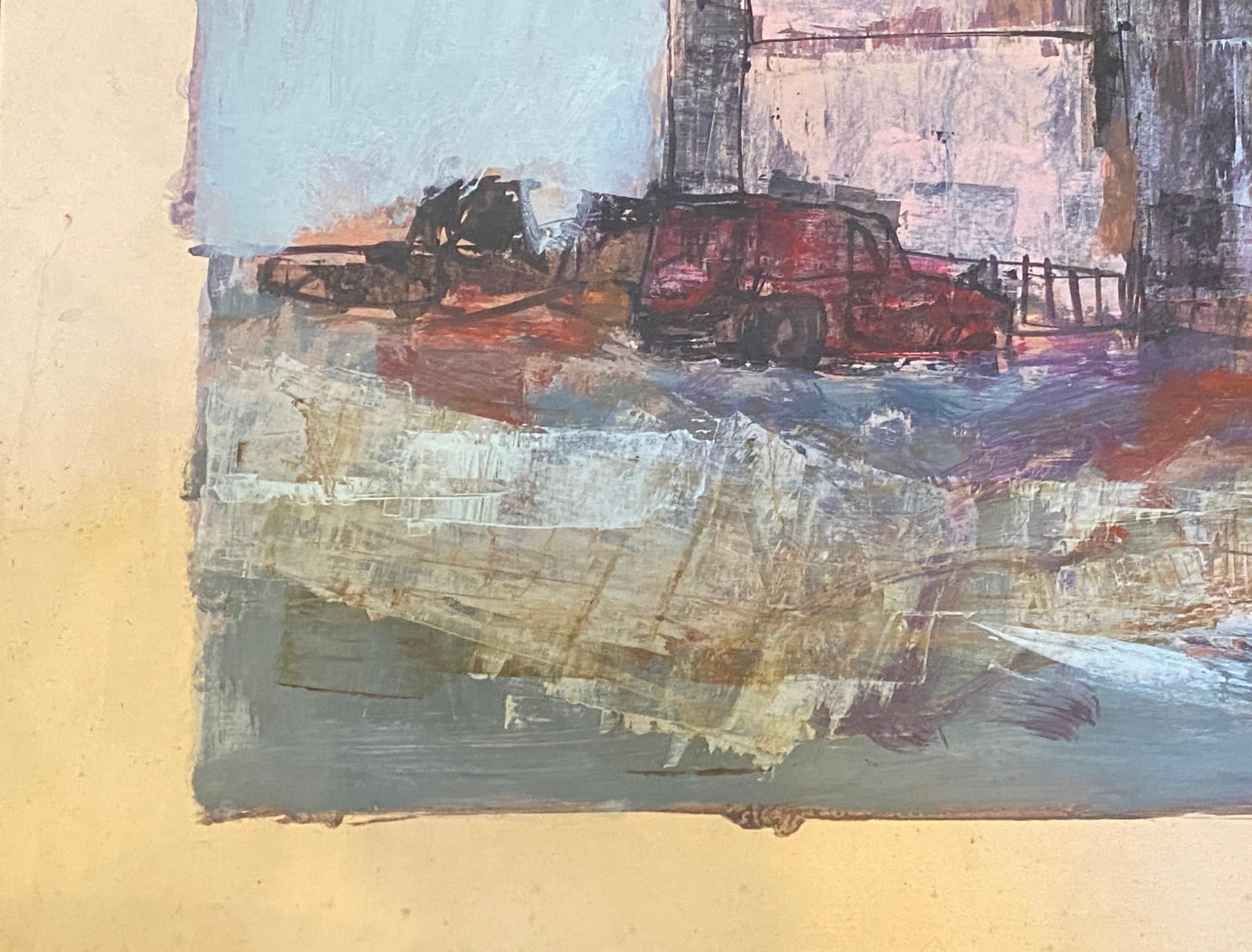 20th Century Anton Sipos Signed Original Mid-Century Modern Landscape with House Oil Painting For Sale