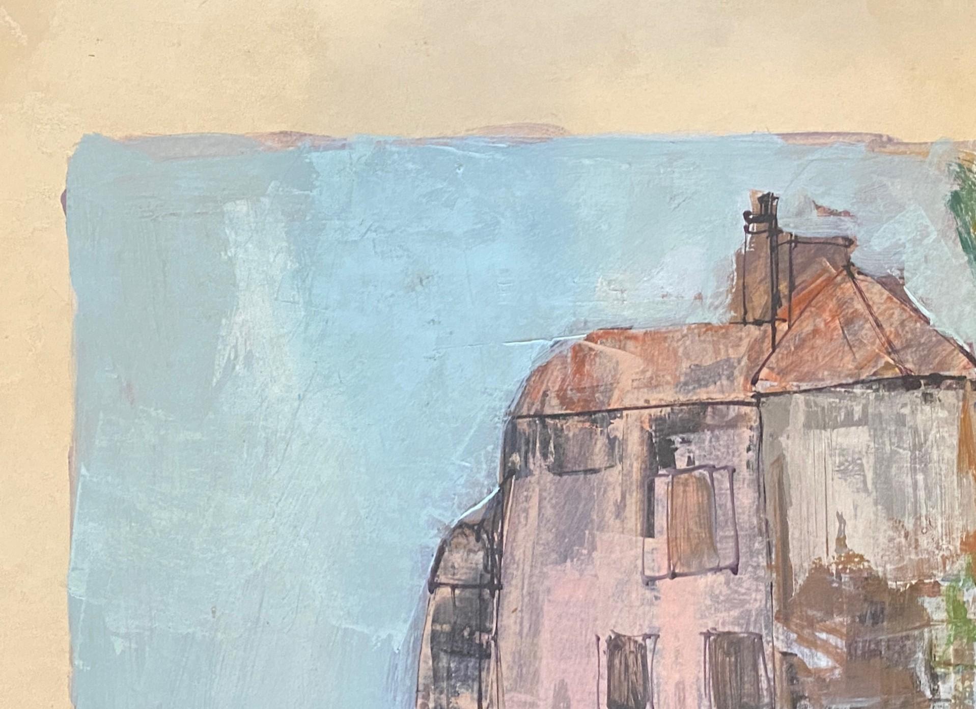 Anton Sipos Signed Original Mid-Century Modern Landscape with House Oil Painting For Sale 1