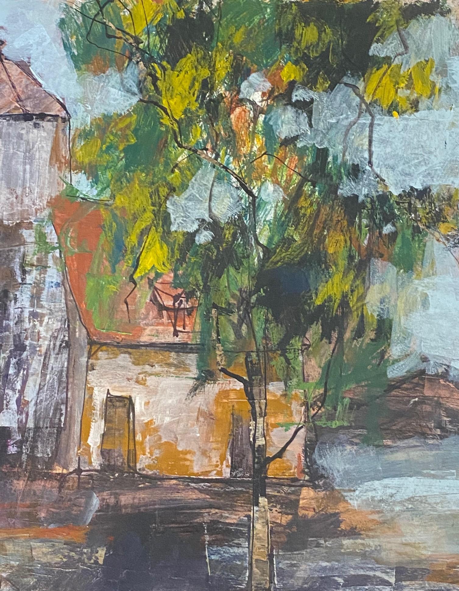 Anton Sipos Signed Original Mid-Century Modern Landscape with House Oil Painting For Sale 2