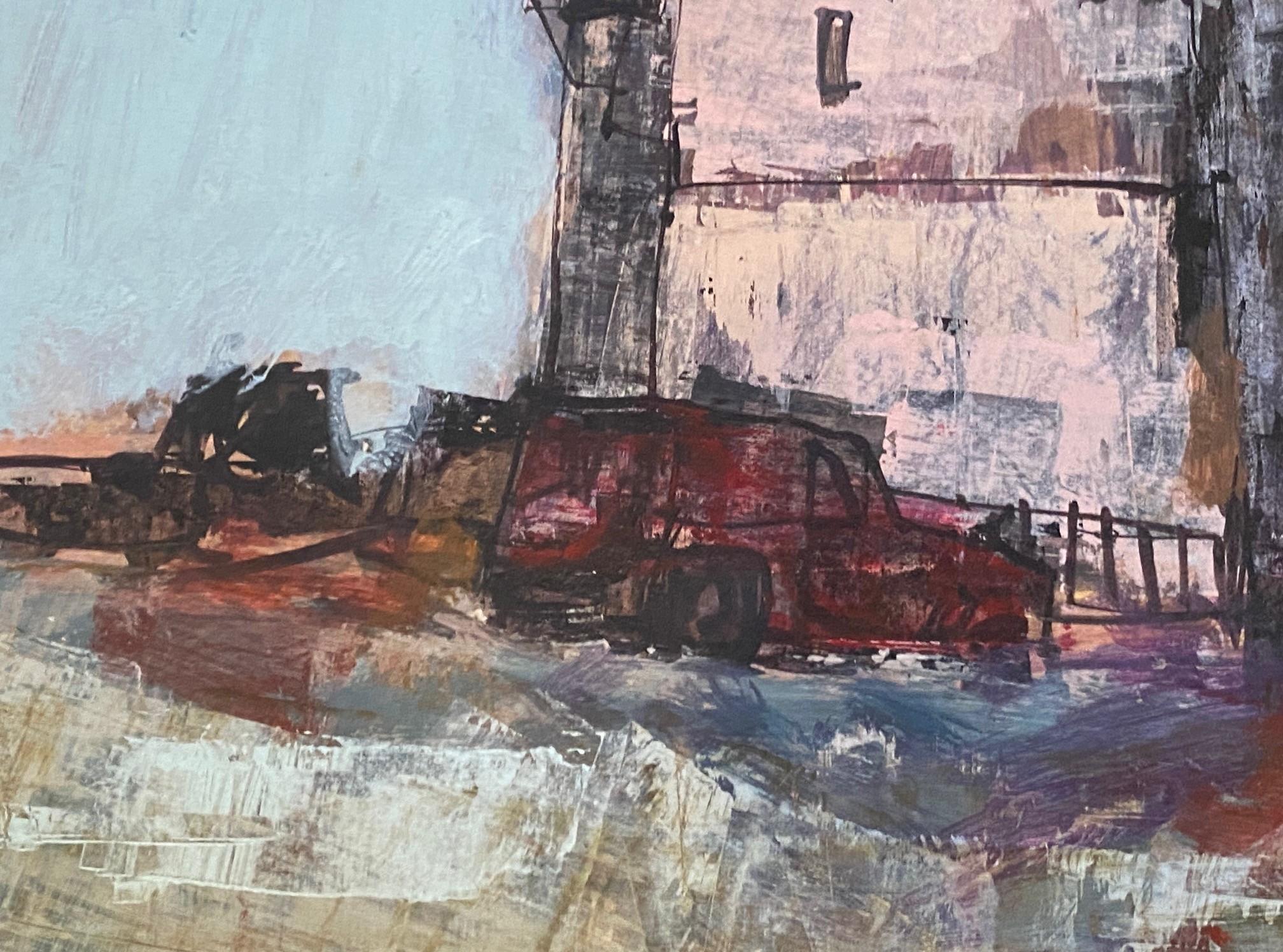 Anton Sipos Signed Original Mid-Century Modern Landscape with House Oil Painting For Sale 3