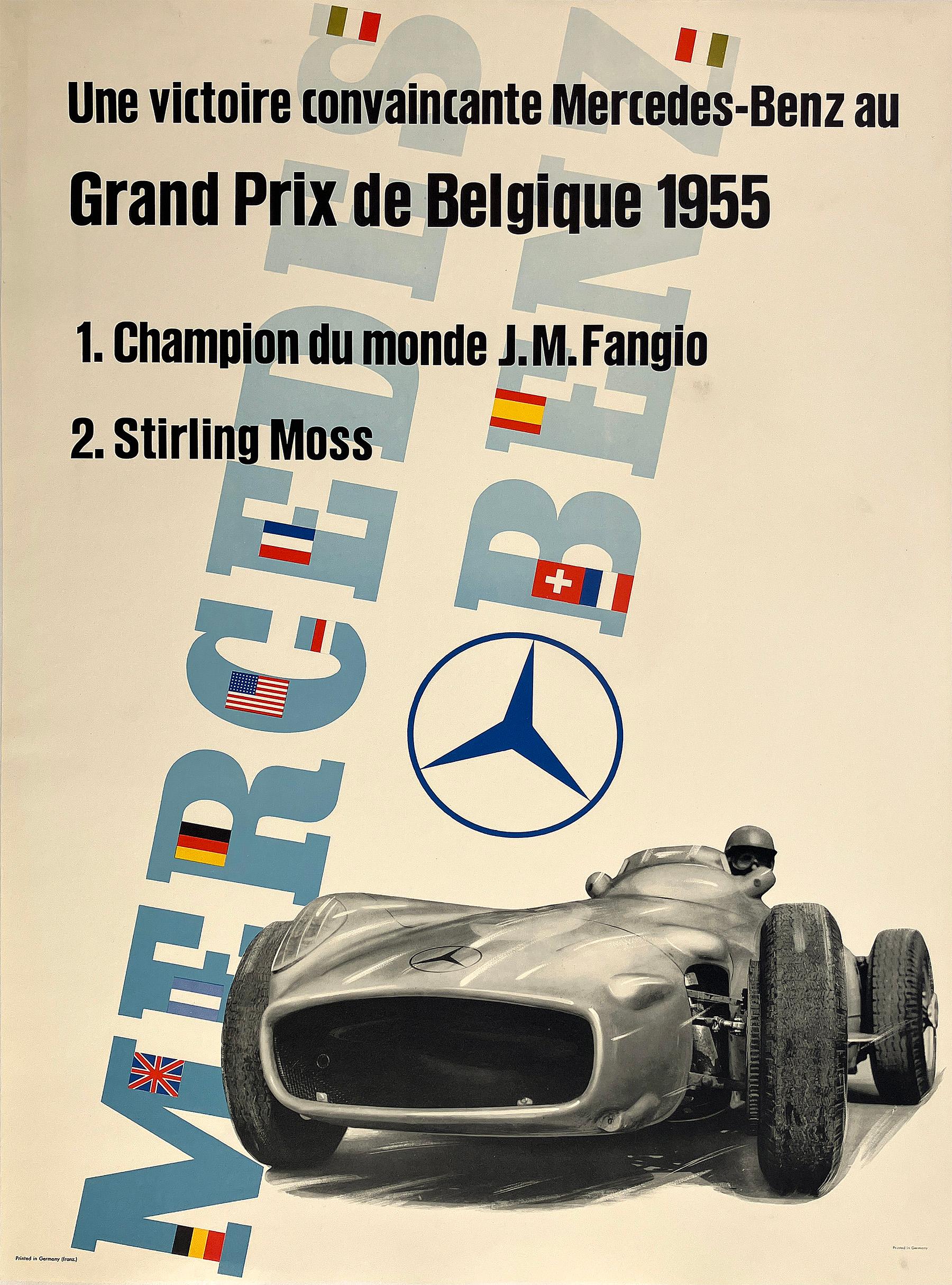 Original Vintage Mercedes Benz Poster Grand Prix de Belgique 1955 - Print by Anton Stankowski