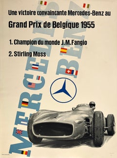 Original Vintage Mercedes Benz Poster Grand Prix de Belgique 1955
