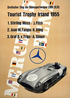 Affiche vintage d'origine Mercedes Benz XXII Mille Miglia 1955 allemande