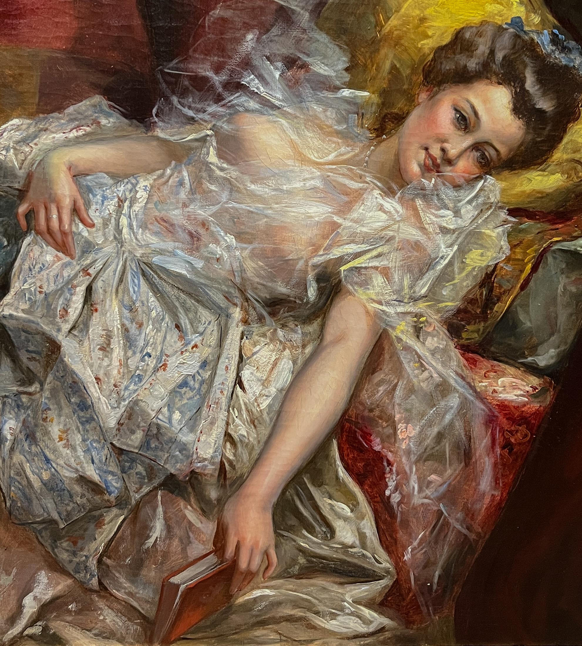 Anton Telser (Austria, 1861-1942) Donna in riposo in vendita 3