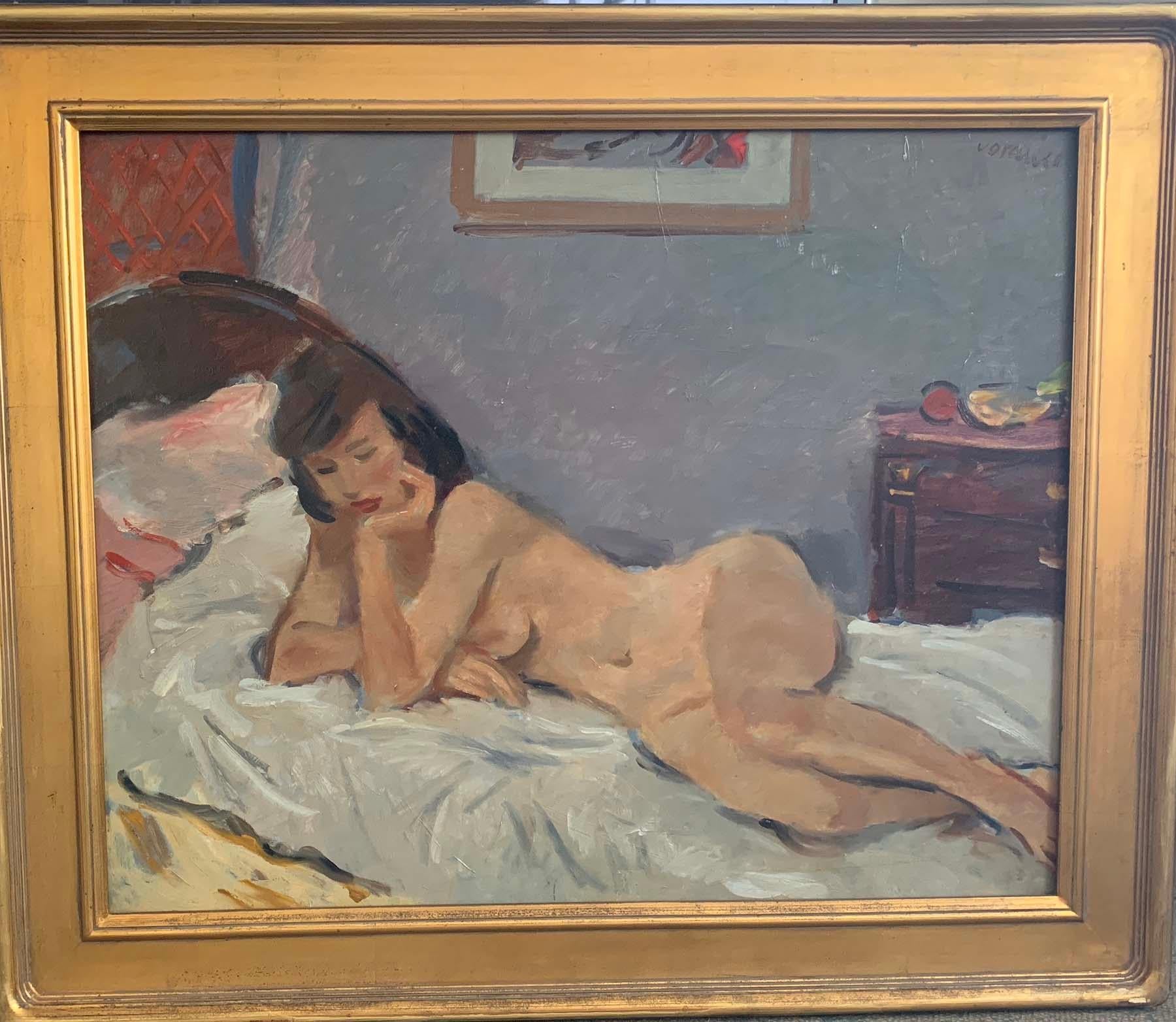 Pensive Nude - Painting by Anton (Toni) Vorauer