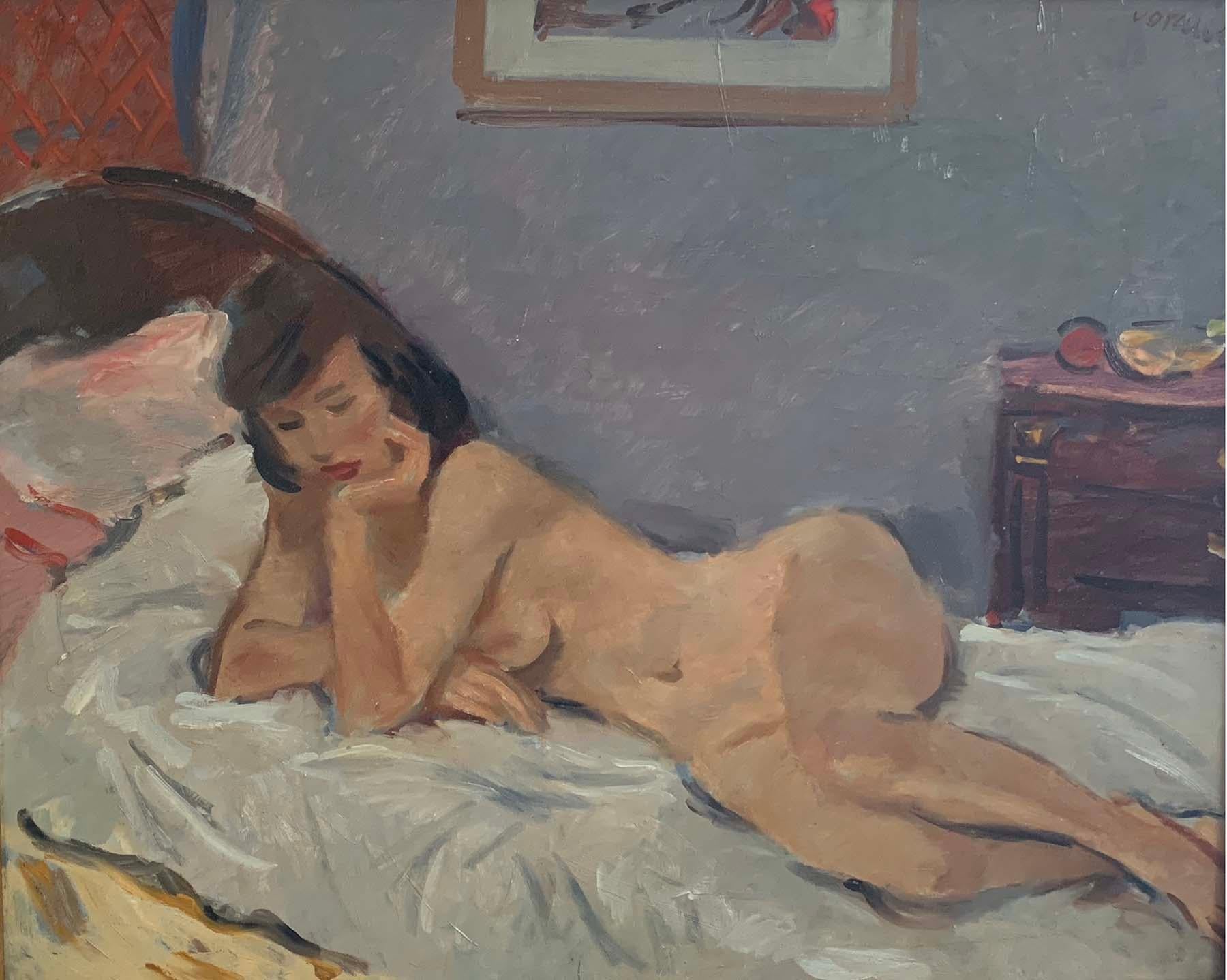 Anton (Toni) Vorauer Figurative Painting - Pensive Nude