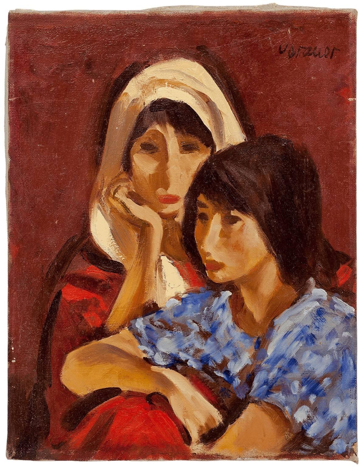 Anton Vorauer Portrait Painting - Portrait, Two Women, Oil on Canvas