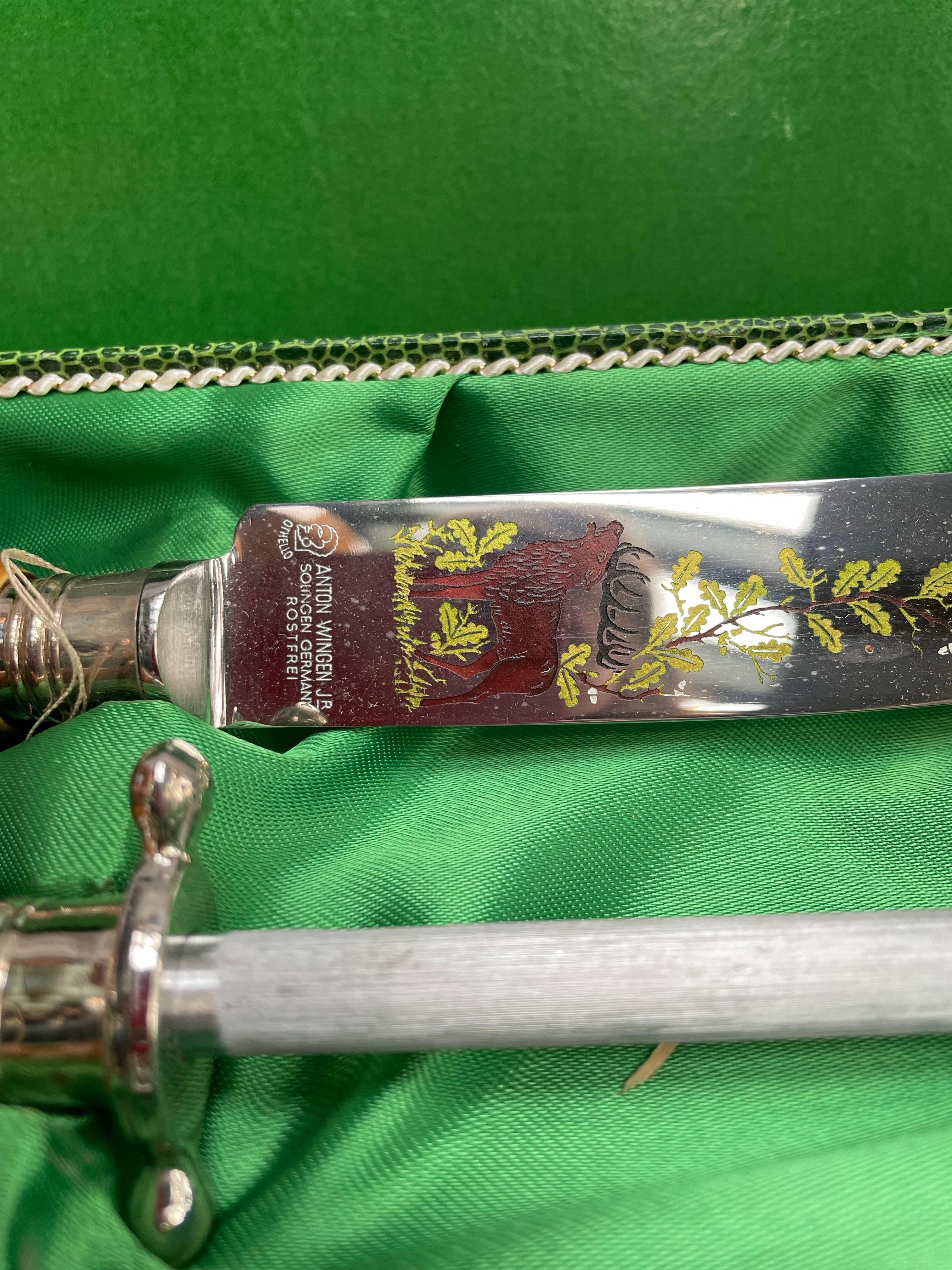 Anton Wingen Jr. “Othello” Stag Antler Carving Set in Original Case, Germany In Good Condition For Sale In Northport, MI