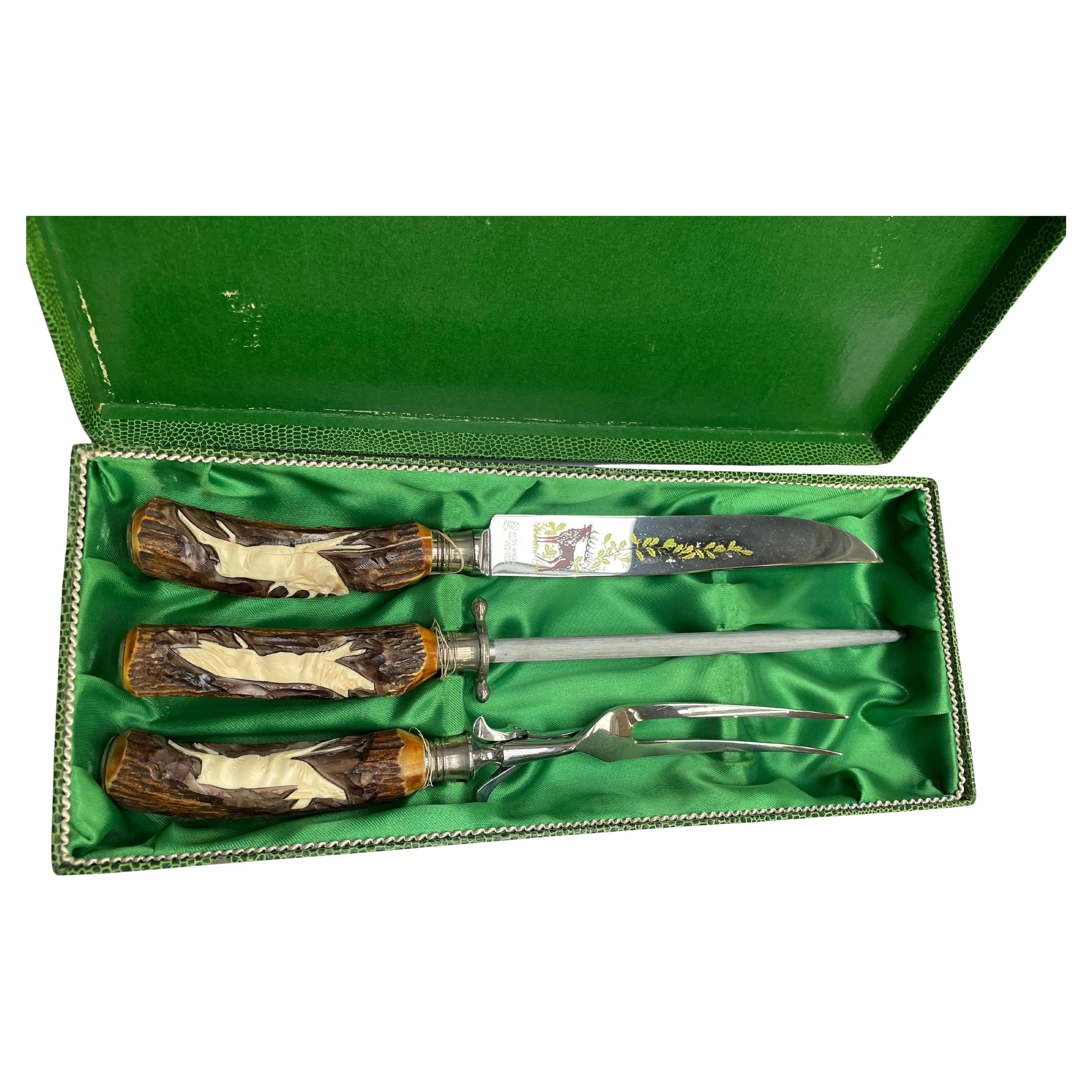 Anton Wingen Jr. “Othello” Stag Antler Carving Set in Original Case, Germany
