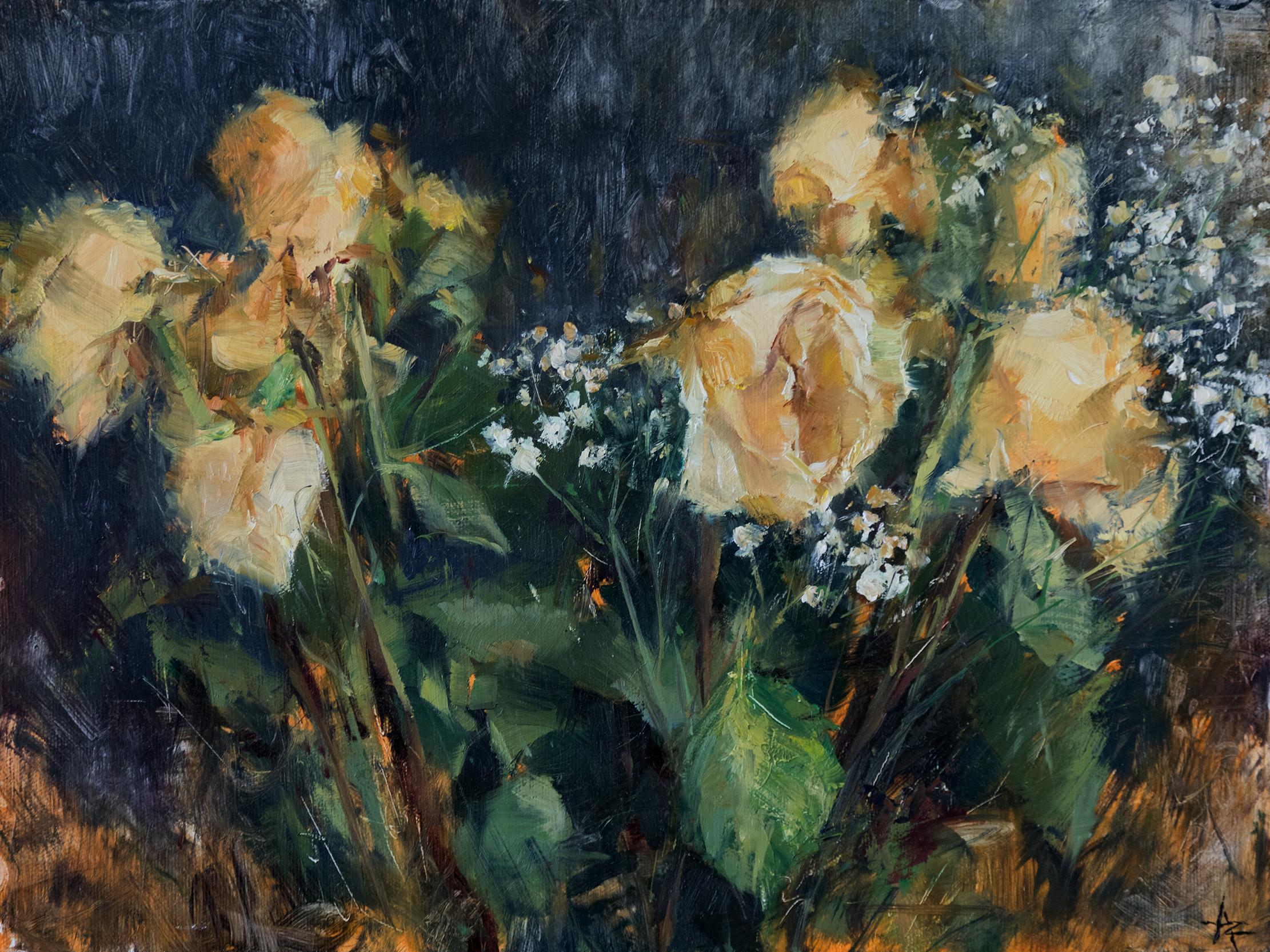 Yellow Roses, Still-Life, Impressionism , Classical, Florence Academy  Of Art - Painting by Anton Zhou