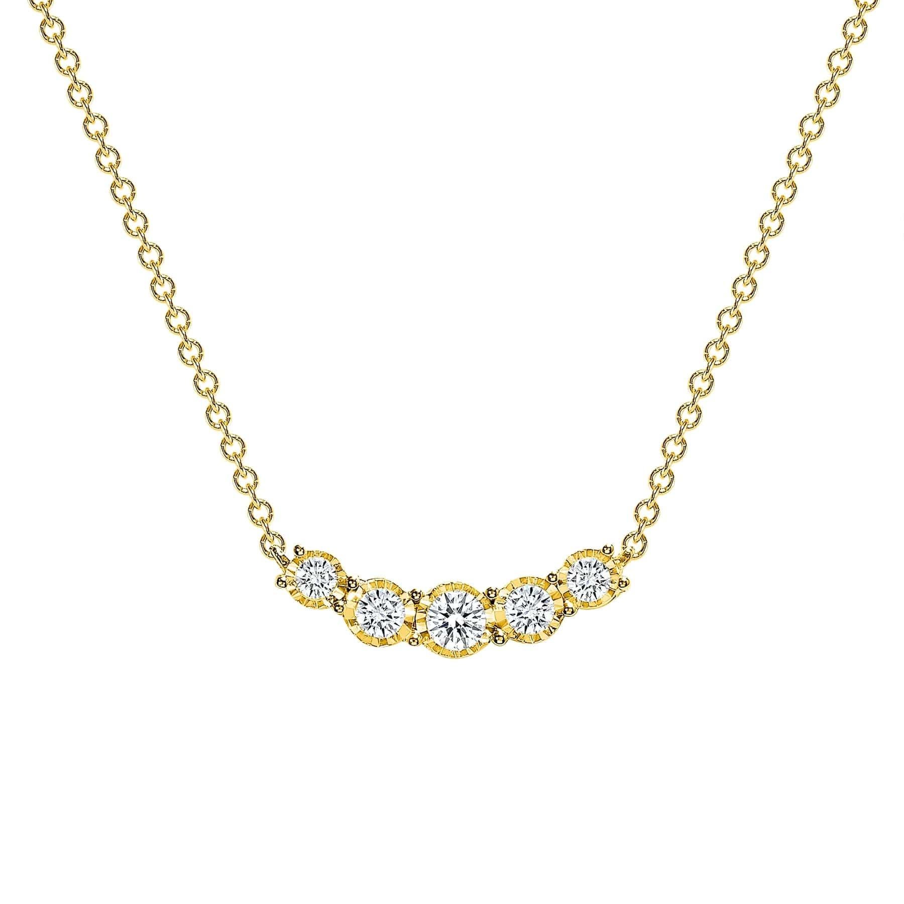 Moderne Collier pendentif courbe en or 14 carats avec cinq pierres et diamants en vente