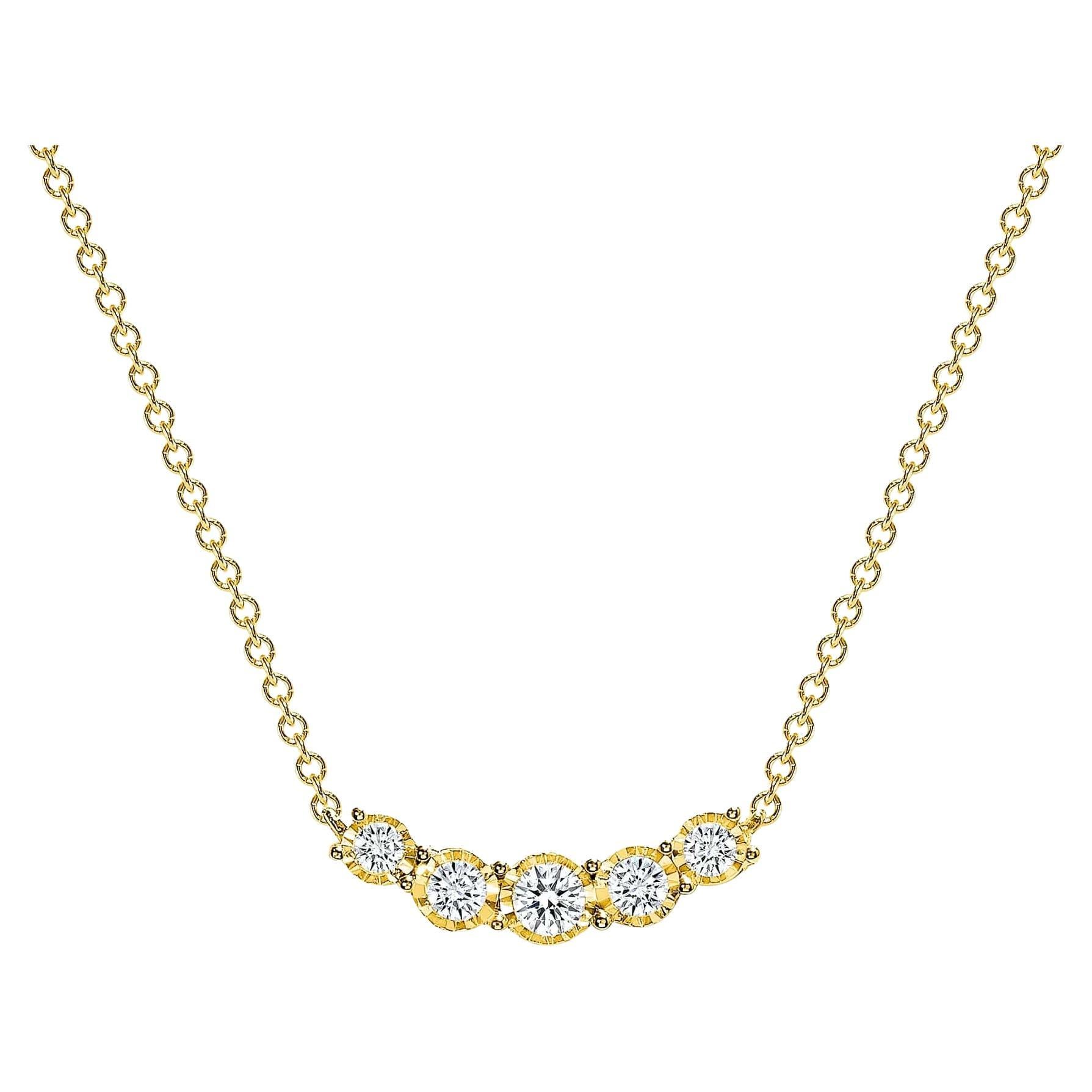 Five Stone Diamond Curve 14K Gold Pendant Necklace