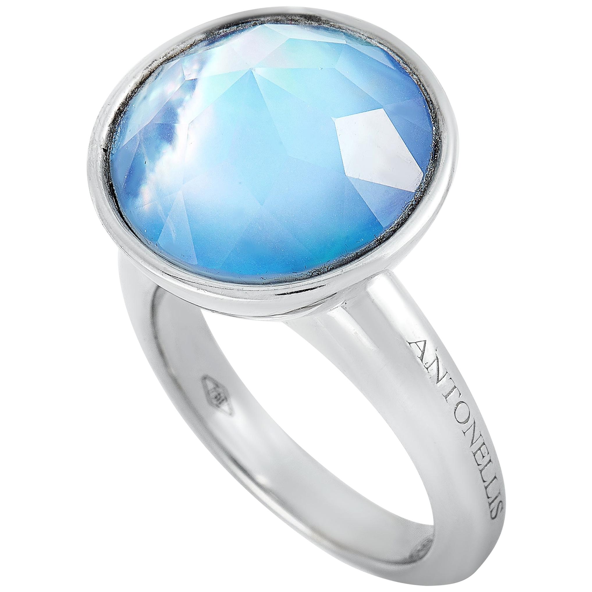 Antonellis 18 Karat White Gold and Mother of Pearl Ring