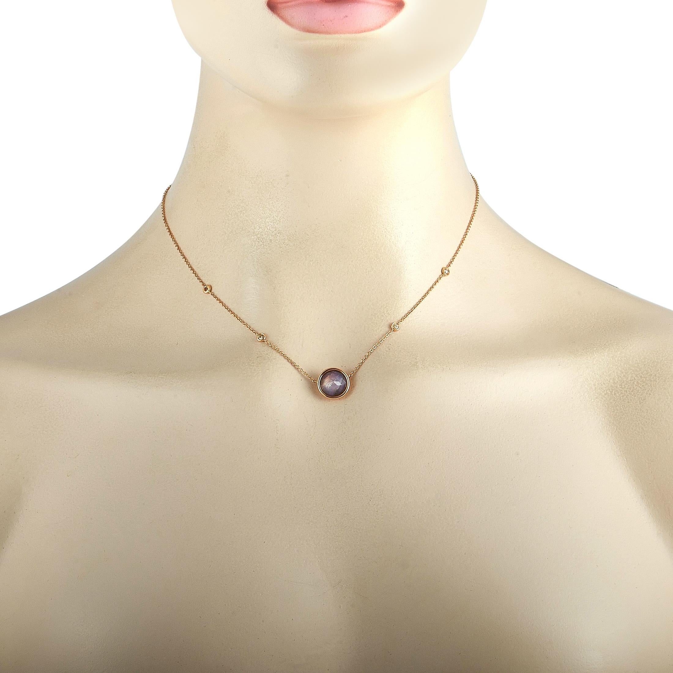 Antonellis 18 Karat Gold 0.13 Carat Diamond and Mother of Pearl Pendant Necklace In New Condition In Southampton, PA