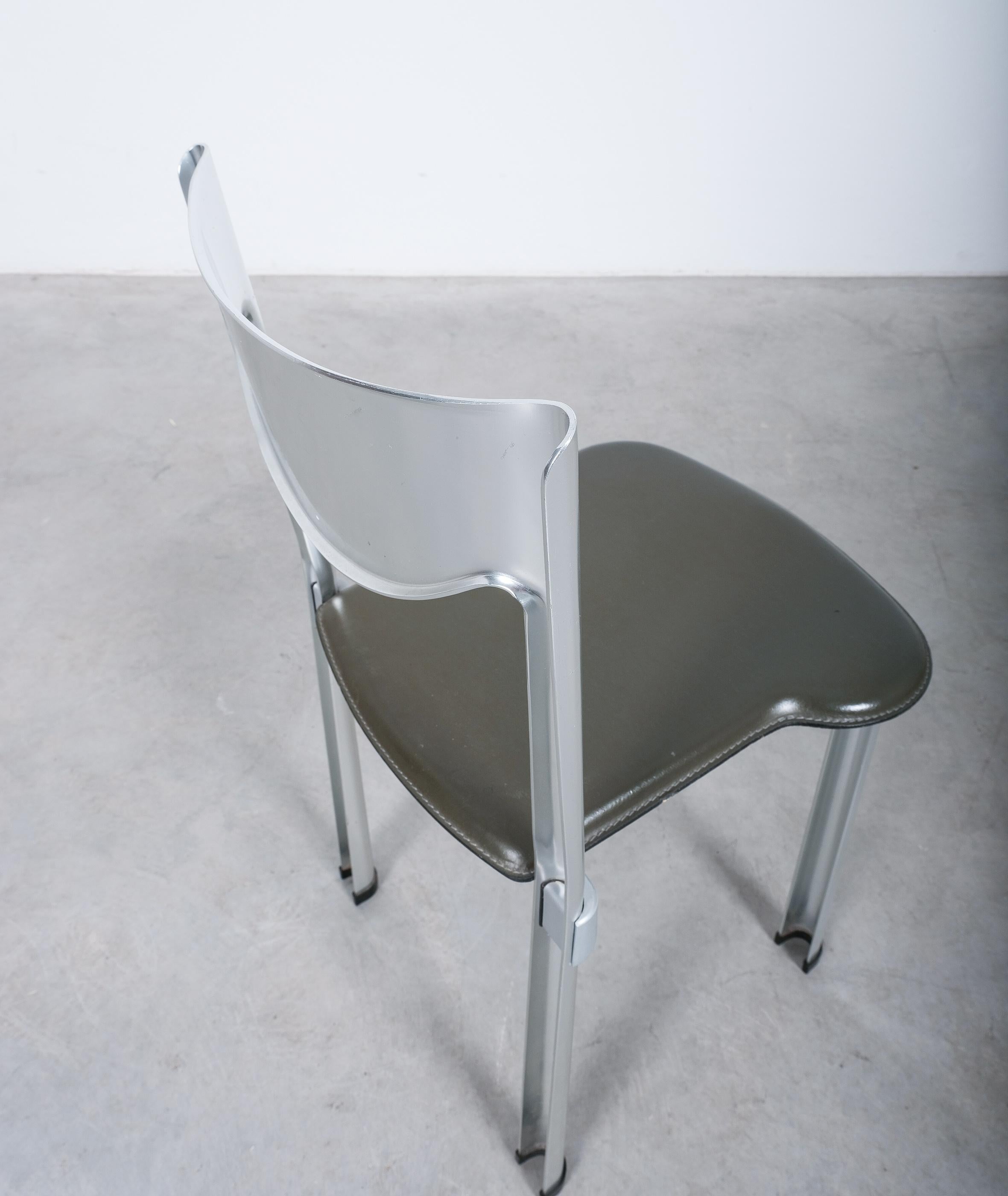 Late 20th Century Antonello Mosca for Ycami Aluminum Leather Chairs, Italy, 1980 For Sale