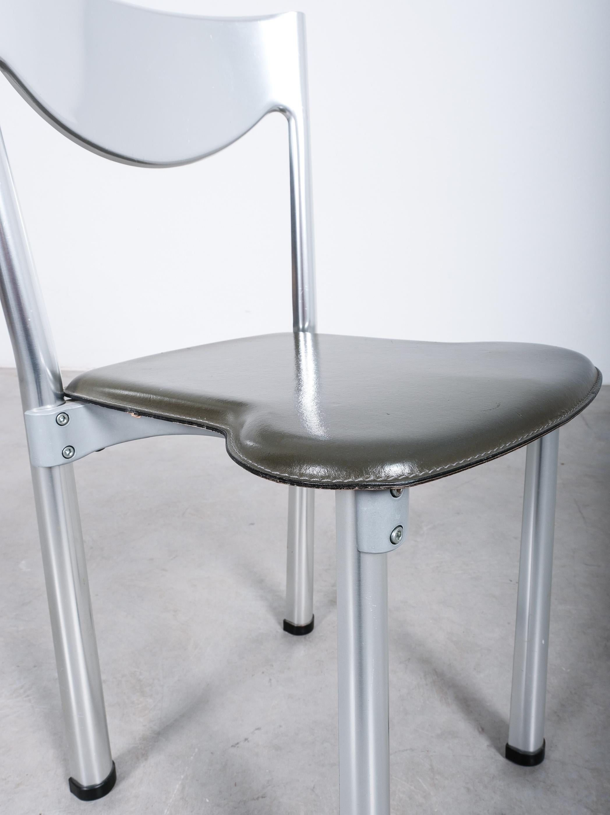Metal Antonello Mosca for Ycami Aluminum Leather Chairs, Italy, 1980 For Sale