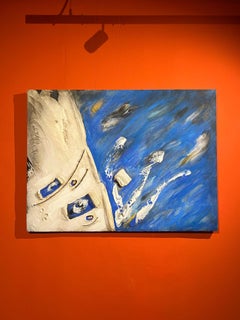 “Echoes in Blue”, 2025, Mixed Media and Oil on Canvas, Abstract Painting