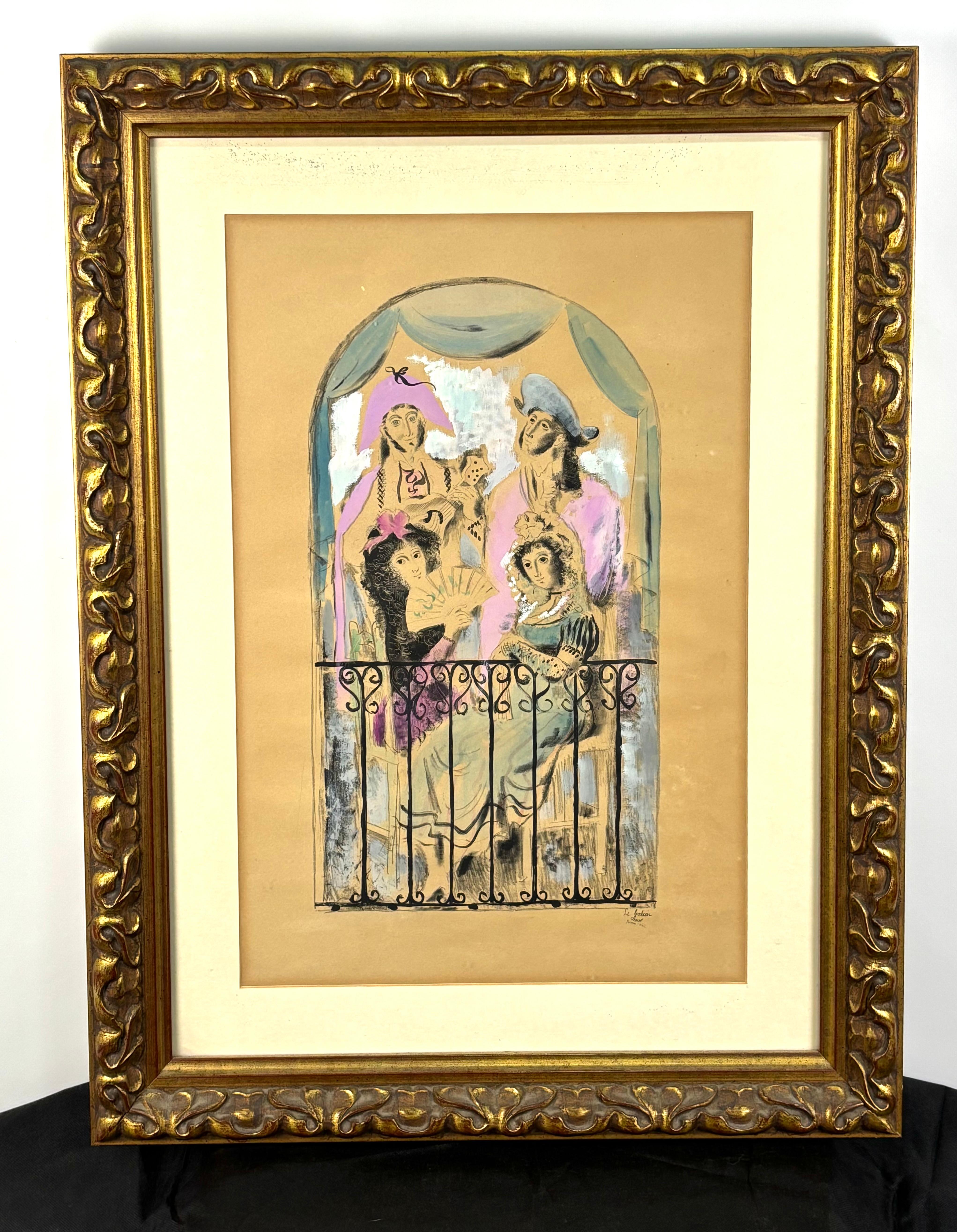 Le balcón - Litografia iluminada por el artista - 1942 - Contemporary Painting by Antoni Clavé
