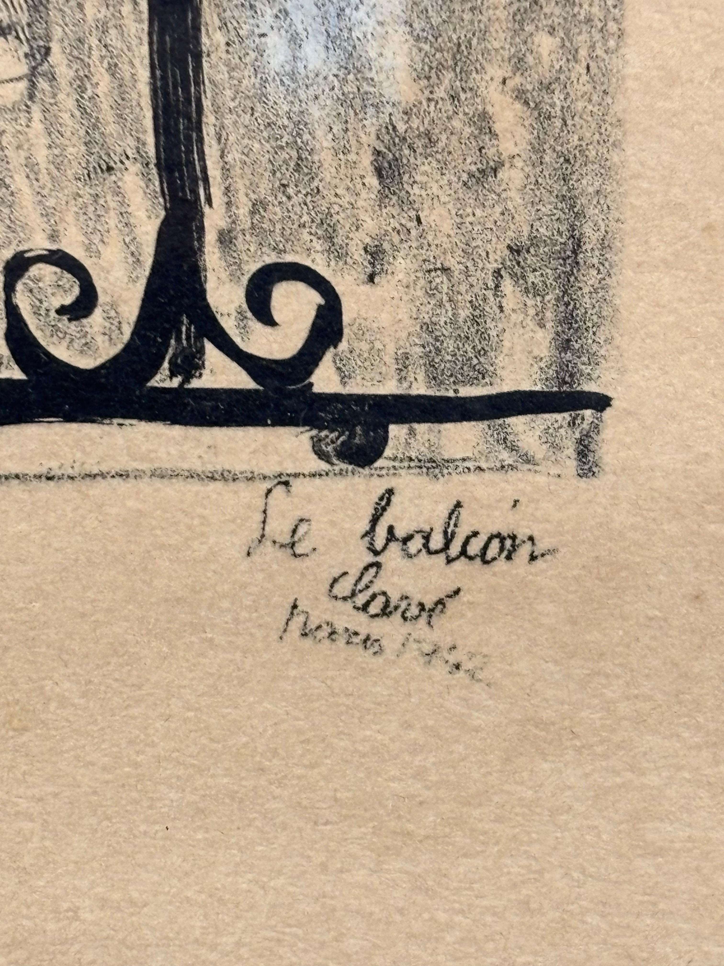 Le balcón - Litografia iluminada por el artista - 1942 For Sale 4