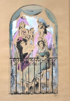 Le balcón - Litografia iluminada por el artista - 1942