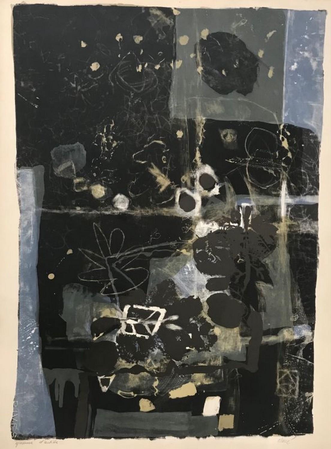 Antoni Clavé Abstract Print – Die Nachtruhe von Feuille de nuit 