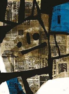 Retro "Servando V" by Antoni Clavé, Black, Blue, Abstract