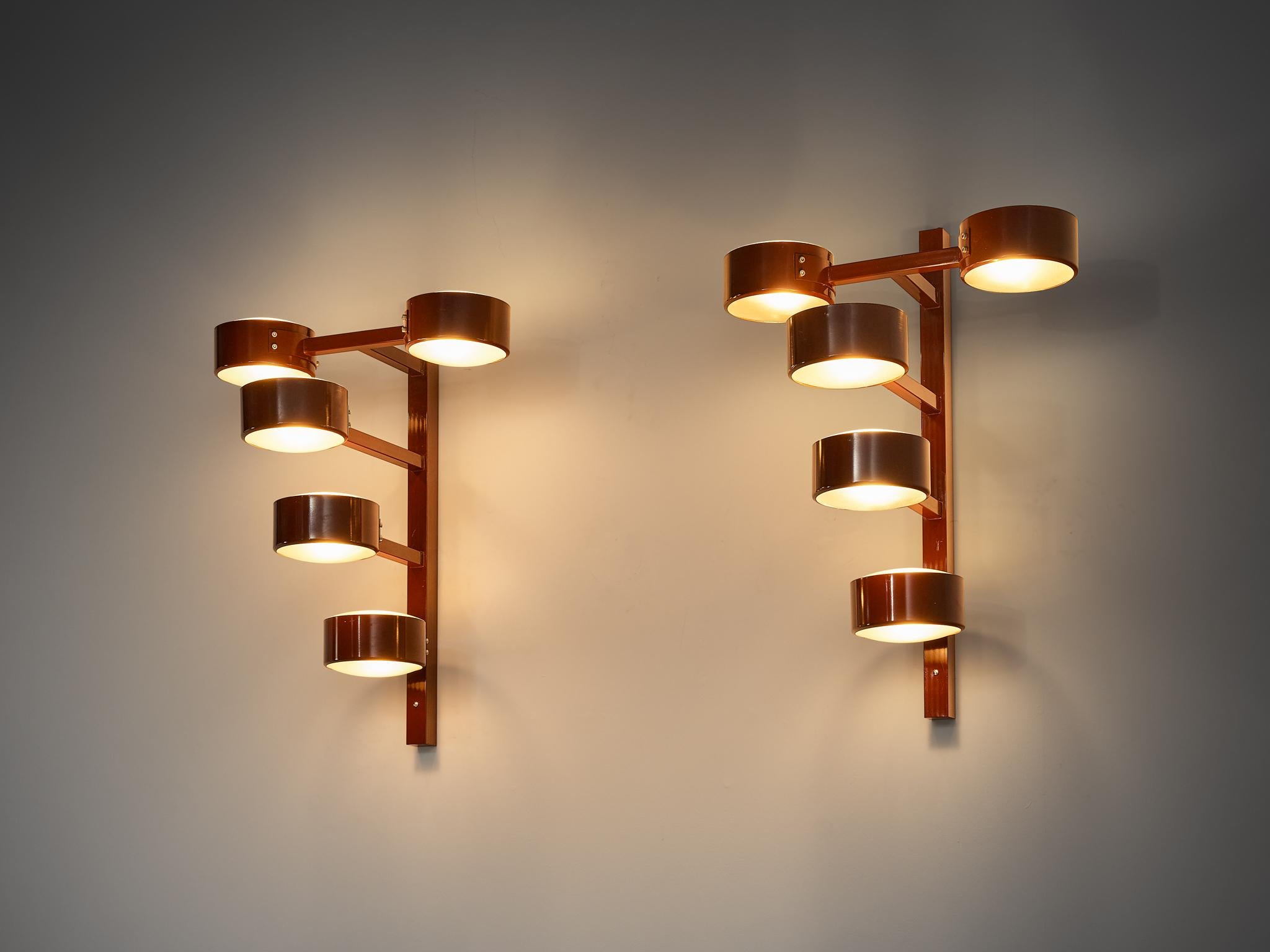 Spanish Antoni de Moragas i Gallissà Cascade Wall Lights in Burgundy Coated Iron