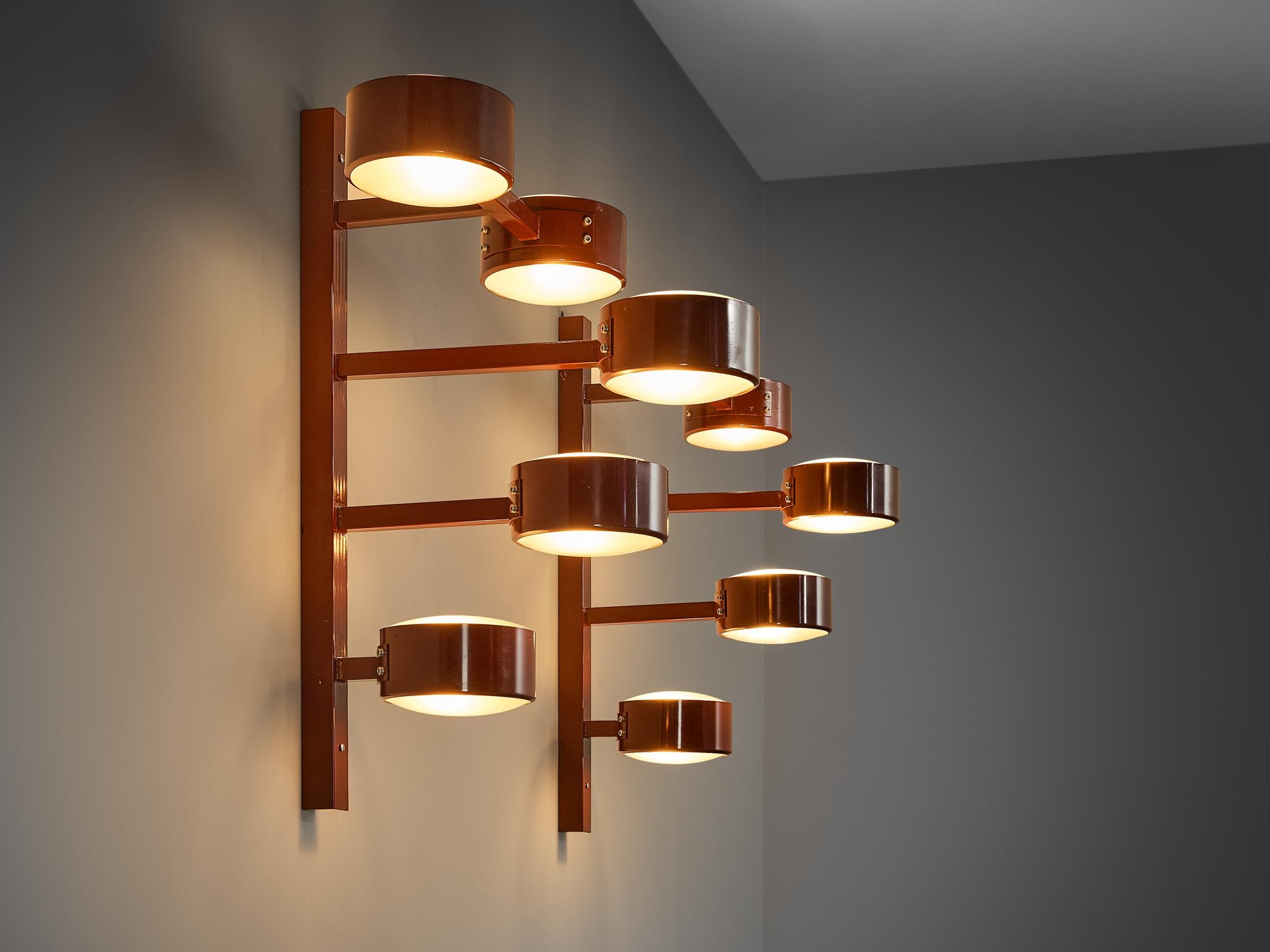Antoni de Moragas i Gallissà Cascade Wall Lights in Burgundy Coated Iron In Good Condition In Waalwijk, NL
