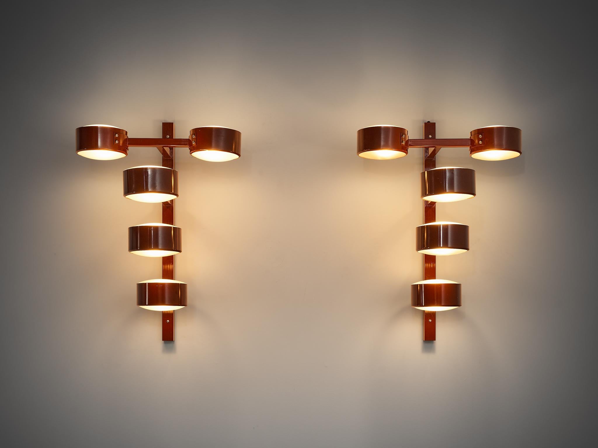 Glass Antoni de Moragas i Gallissà Cascade Wall Lights in Burgundy Coated Iron