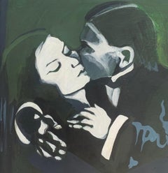A kiss. Figurative Acrylic Painting, Photo inspired, Polish art classic