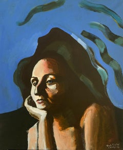 Medusa's head. Figurative Acrylic Painting, Female portrait, Polish art classic