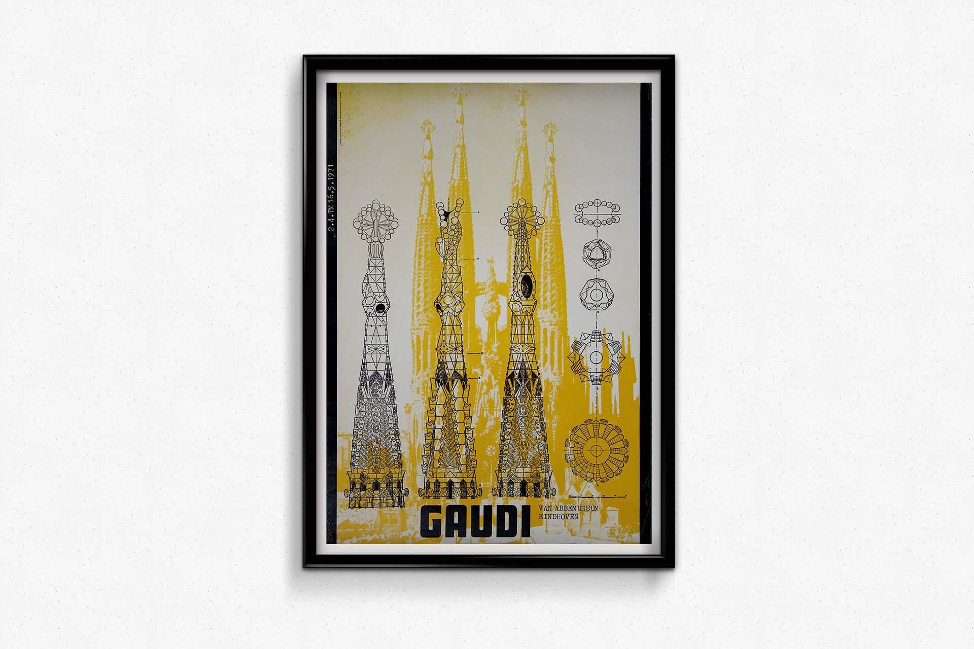 1971 exhibition poster for Antoni Gaudí at the Van Abbemuseum in Eindhoven For Sale 1