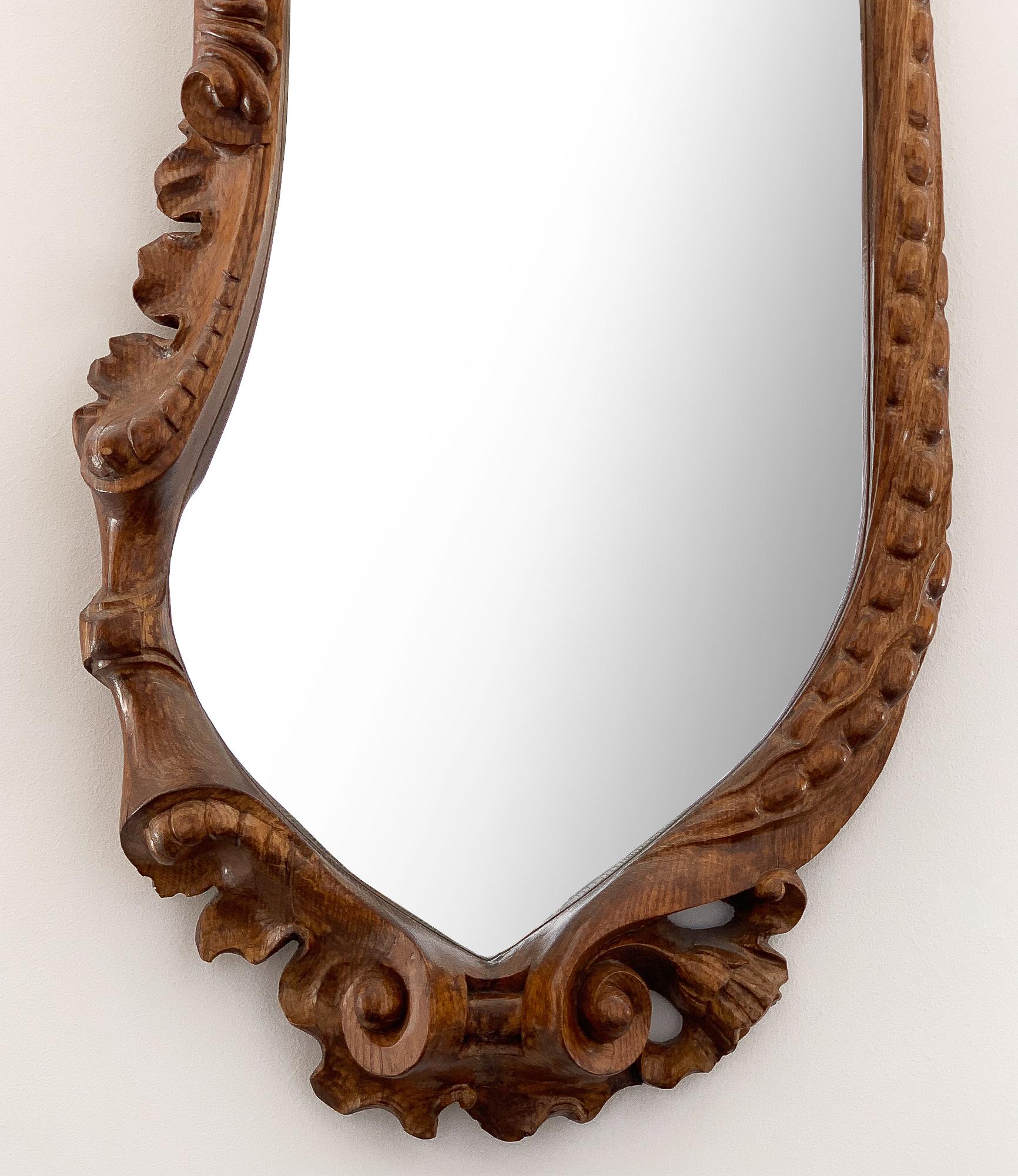 Spanish Antoni Gaudí Calvet Carved Oak Wall Mirror