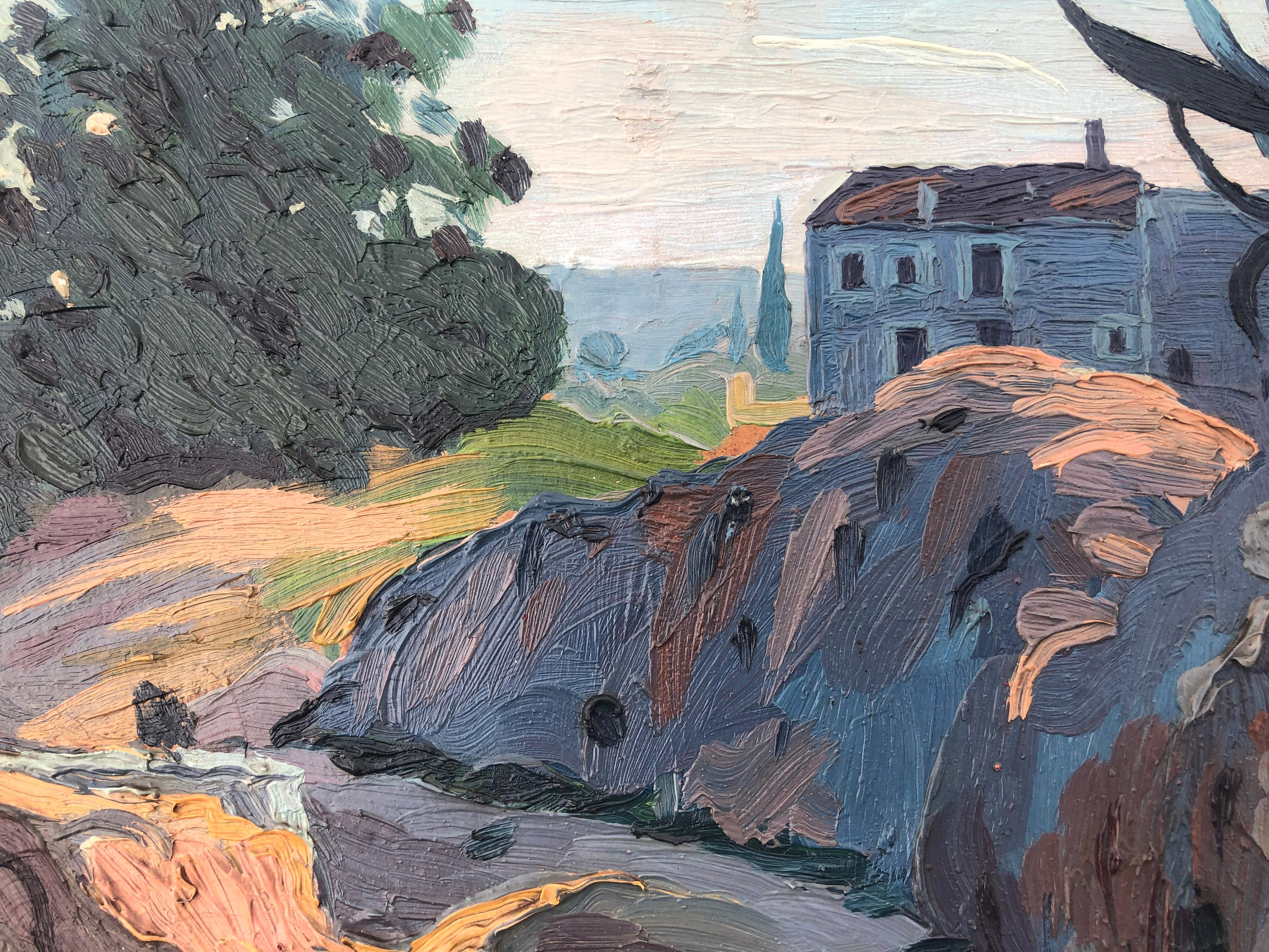 Catalan Landscape with Masia oil on board painting spain spanish eupean art For Sale 2