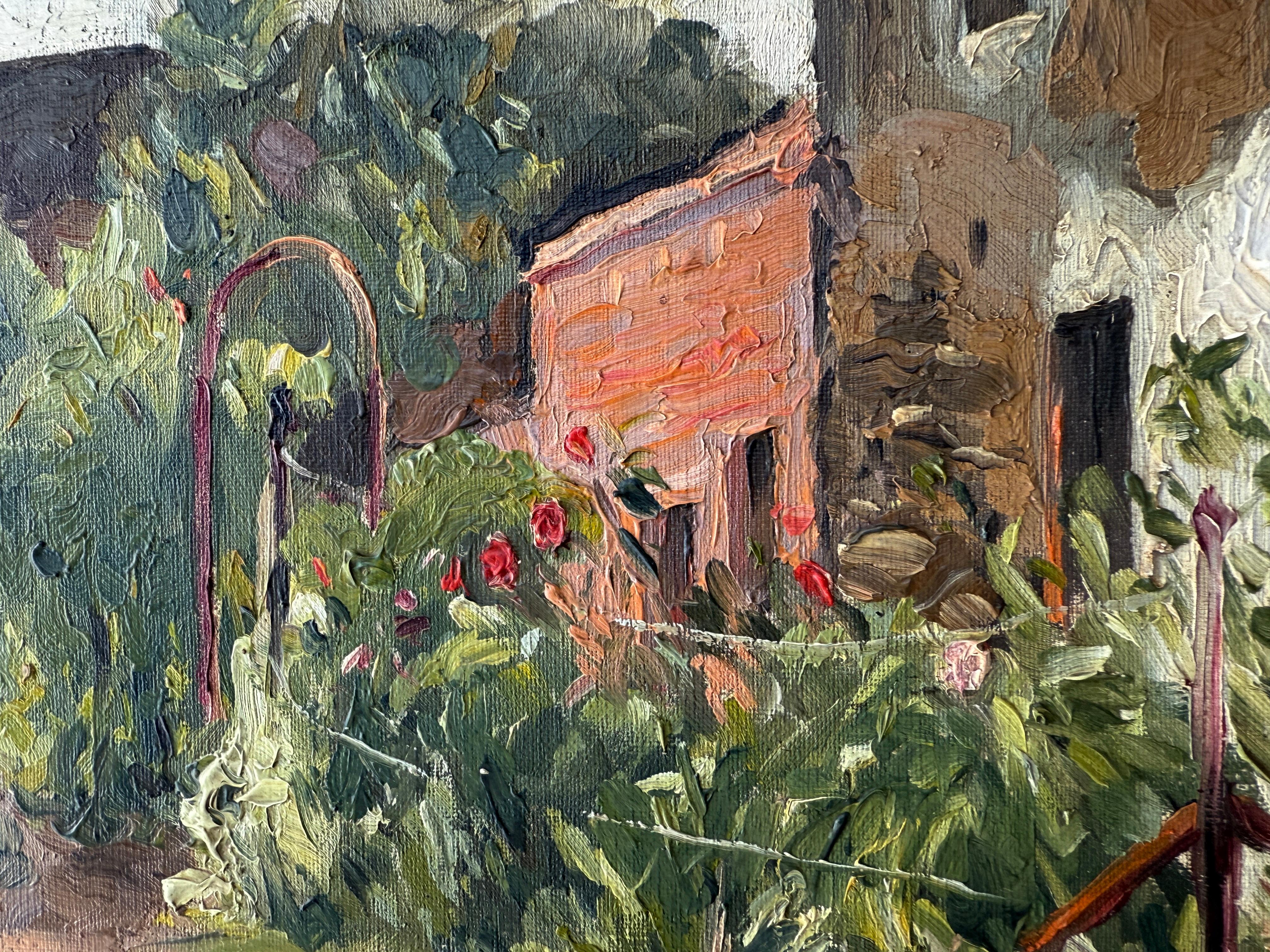 Angolo di Horta Barcellona Spagna olio su tela pittura paesaggio spagnolo - Landscape Painting Grigio di Antoni Llobet Aracil