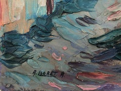 Paisaje en movimiento óleo sobre lienzo pintura pueblo mediterráneo español