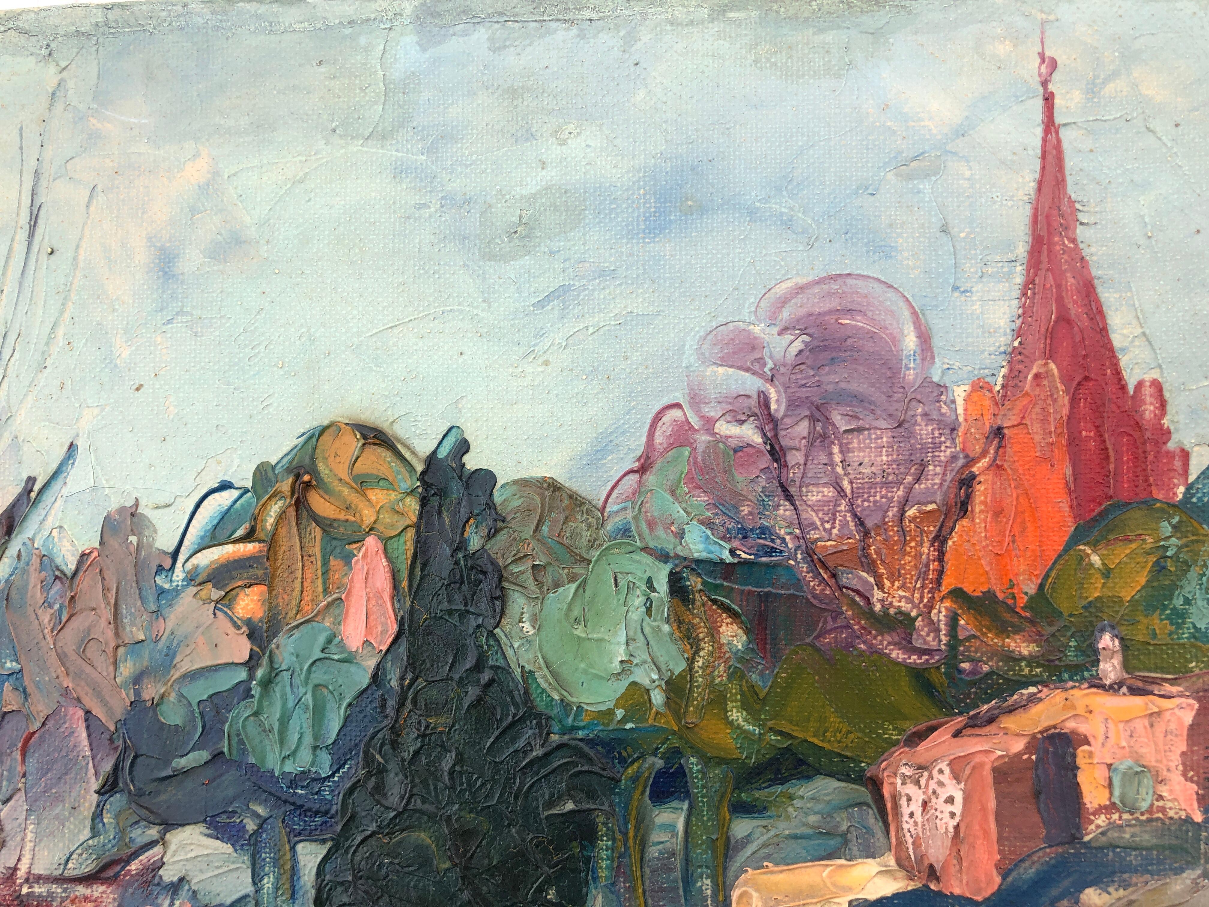Paysage en mouvement huile sur toile peinture de ville méditerranéenne espagnole 2