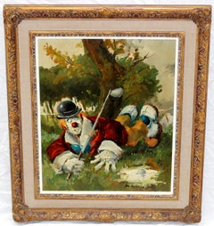 Payaso jugando al golf - Óleo sobre tela - Años 70-80