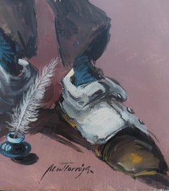 Expressionist Clown with Dog Oil Painting 1978, Surreal Figurative modern art