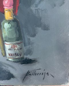 Melancholic Clown with Accordion Painting, Spanish Figurative Oil on Canvas 1978