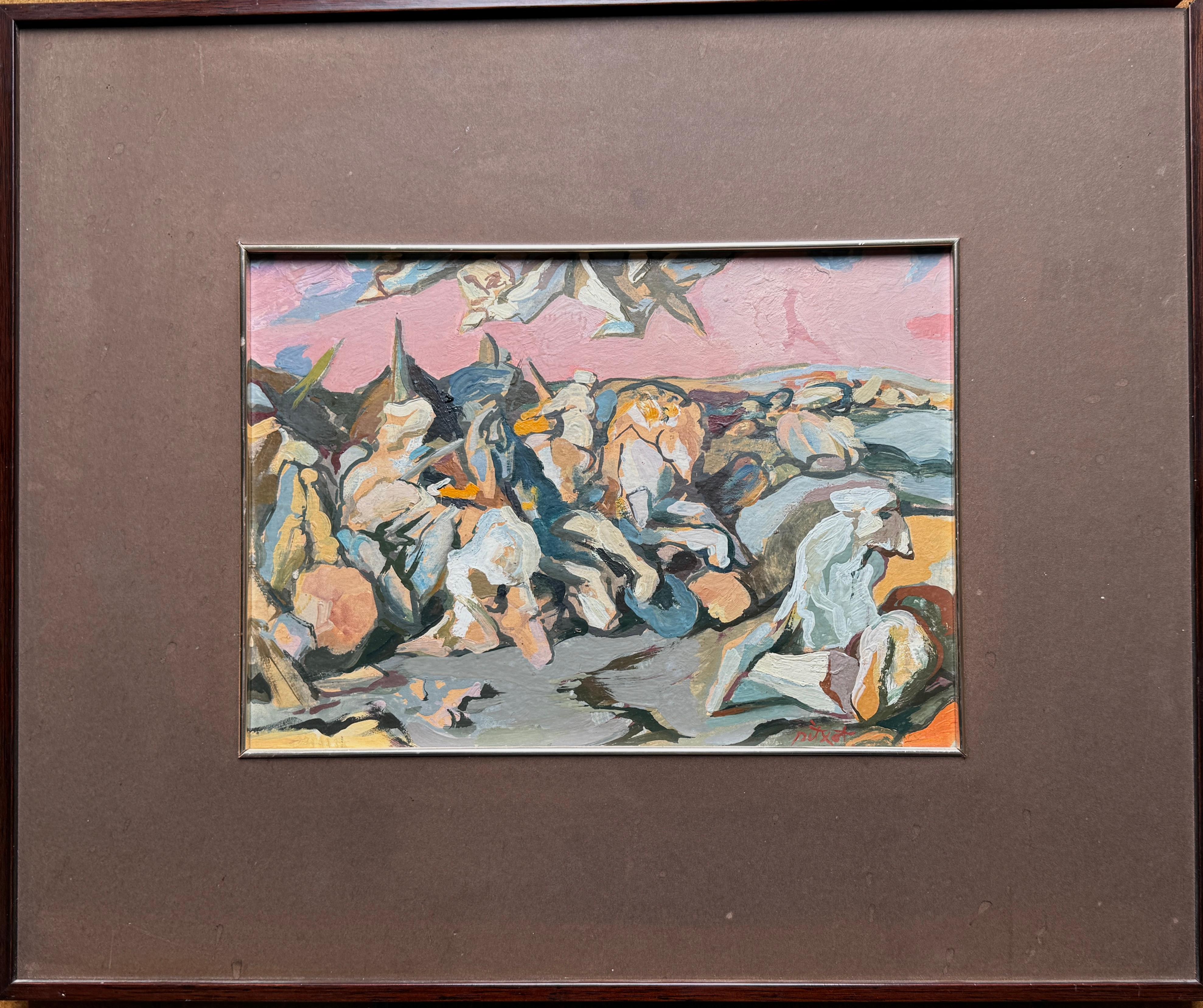Antoni Pitxot Battle of Constantine oil on board painting surrealist art For Sale 1