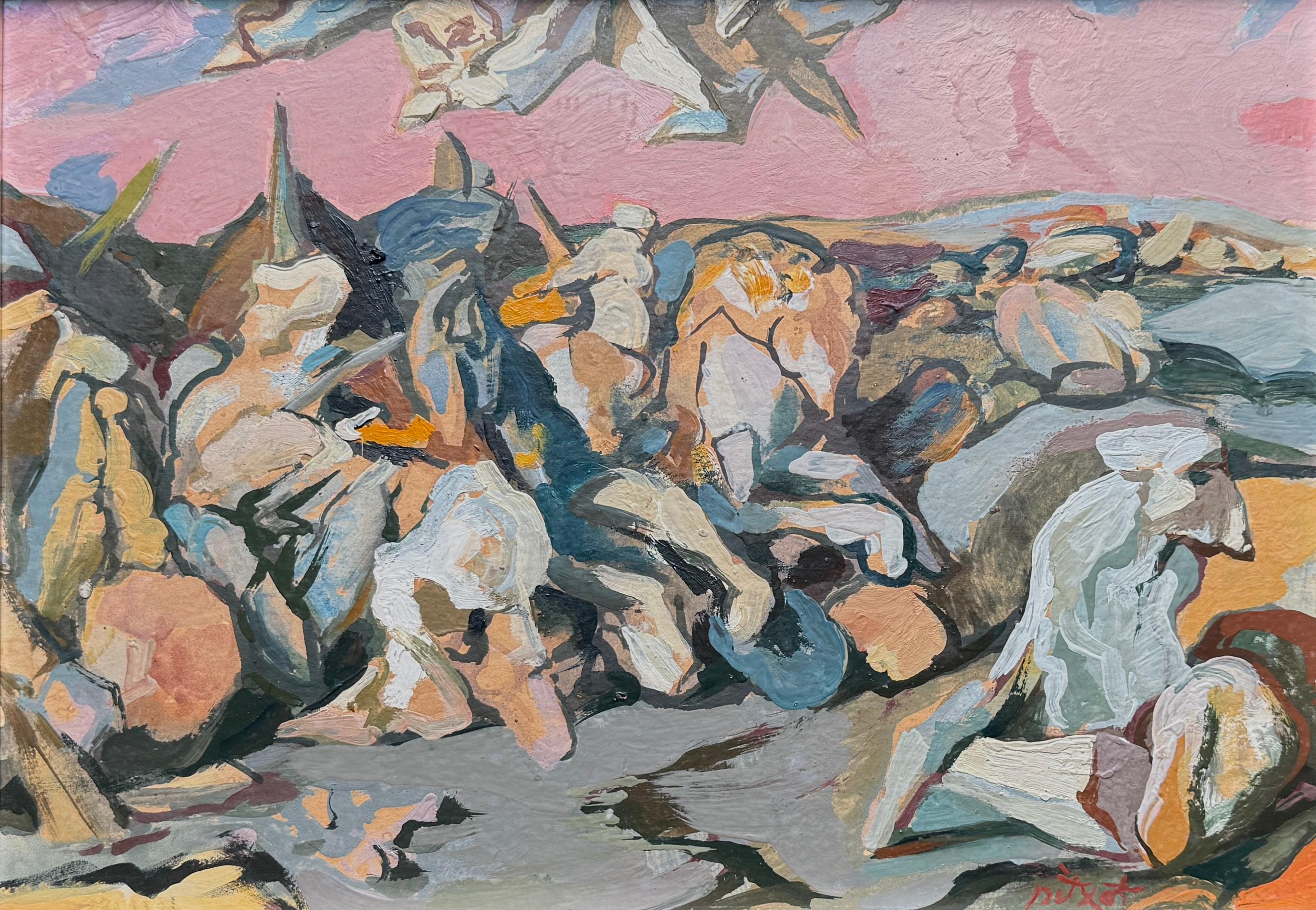 Antoni Pitxot Battaglia di Costantino olio su tavola pittura surrealista