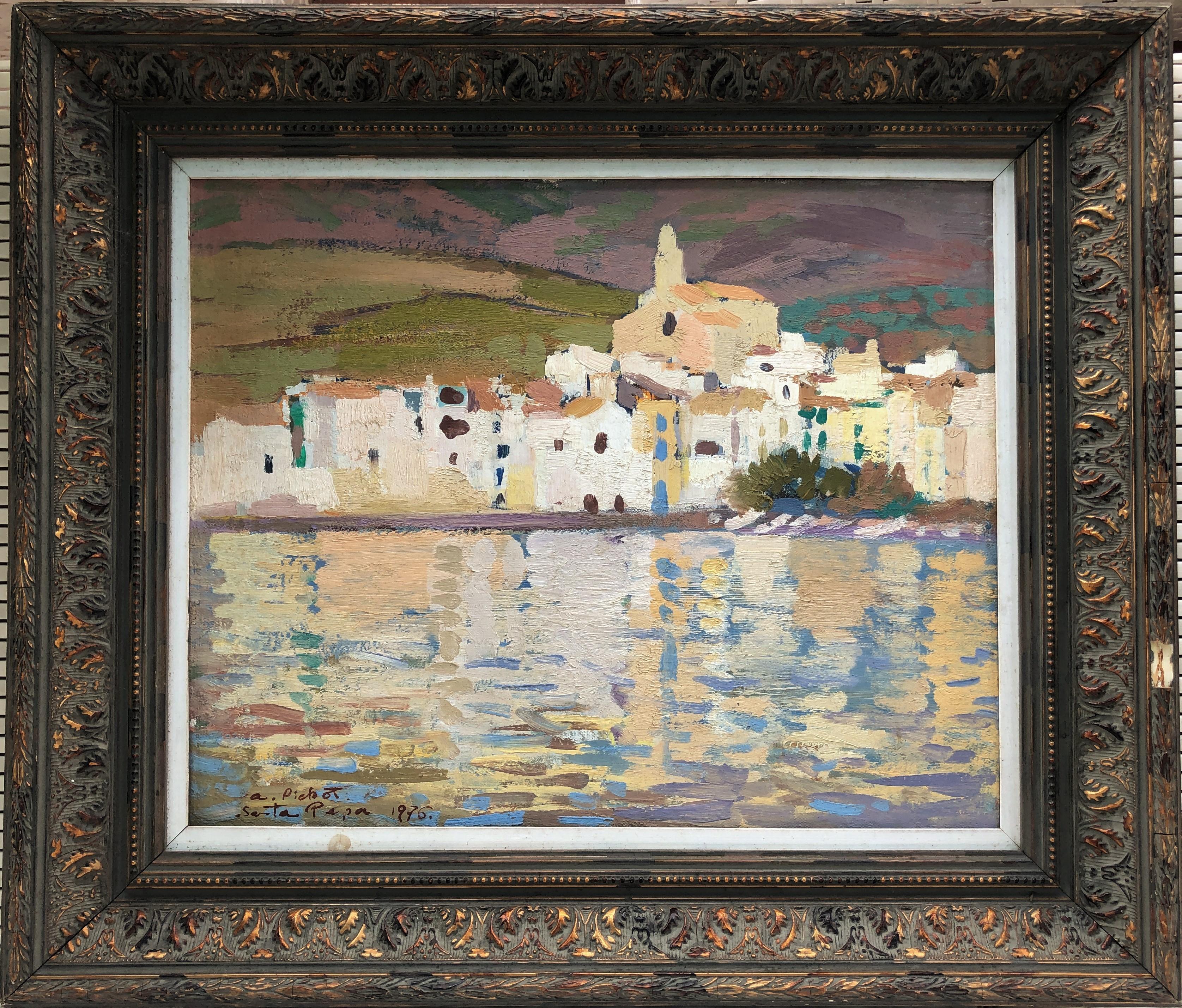 Cadaques seascape Spain oil on canvas painting - Painting by Antoni Pitxot